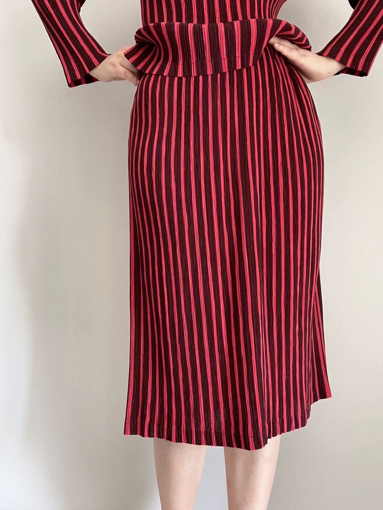 Issey Miyake Issey Miyake size:2 A red striped main line skirt Size 31" - 9 Thumbnail