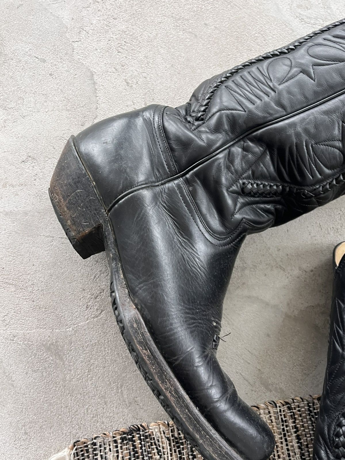 Cowboy Equipment Vintage Black Leather Cowboy High Boots Avantgarde Y2K Size US 11.5 / EU 44-45 - 4 Thumbnail