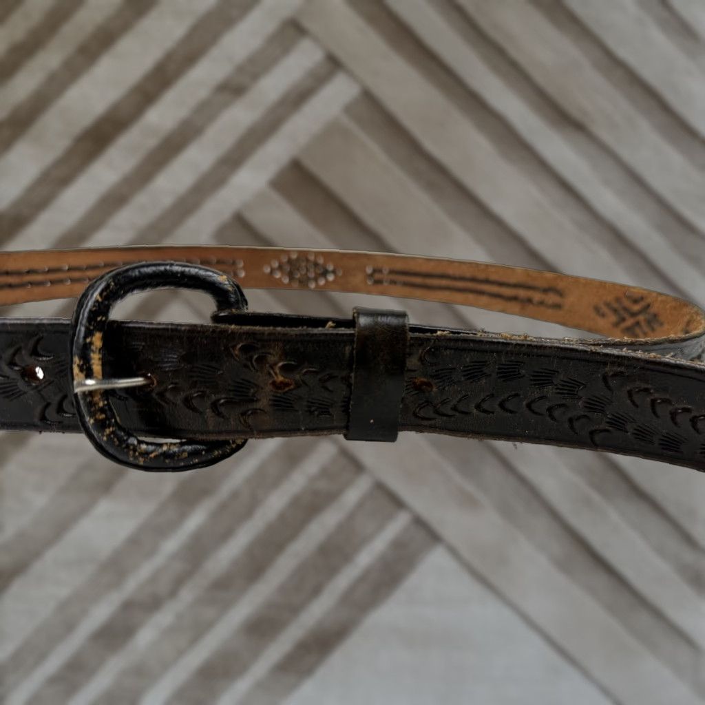 Vintage Brown Tooled Whipstitch Leather Belt Whipstitch Belt - Etsy main image 4