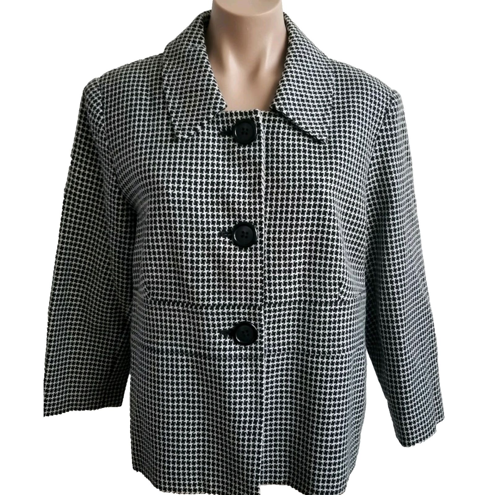 Vintage Briggs New York Women's Houndstooth Blazer Jacket 3/4 Sleeve Black and White 14 Work Shirt Size XL / US 12-14 / IT 48-50 - 2 Thumbnail