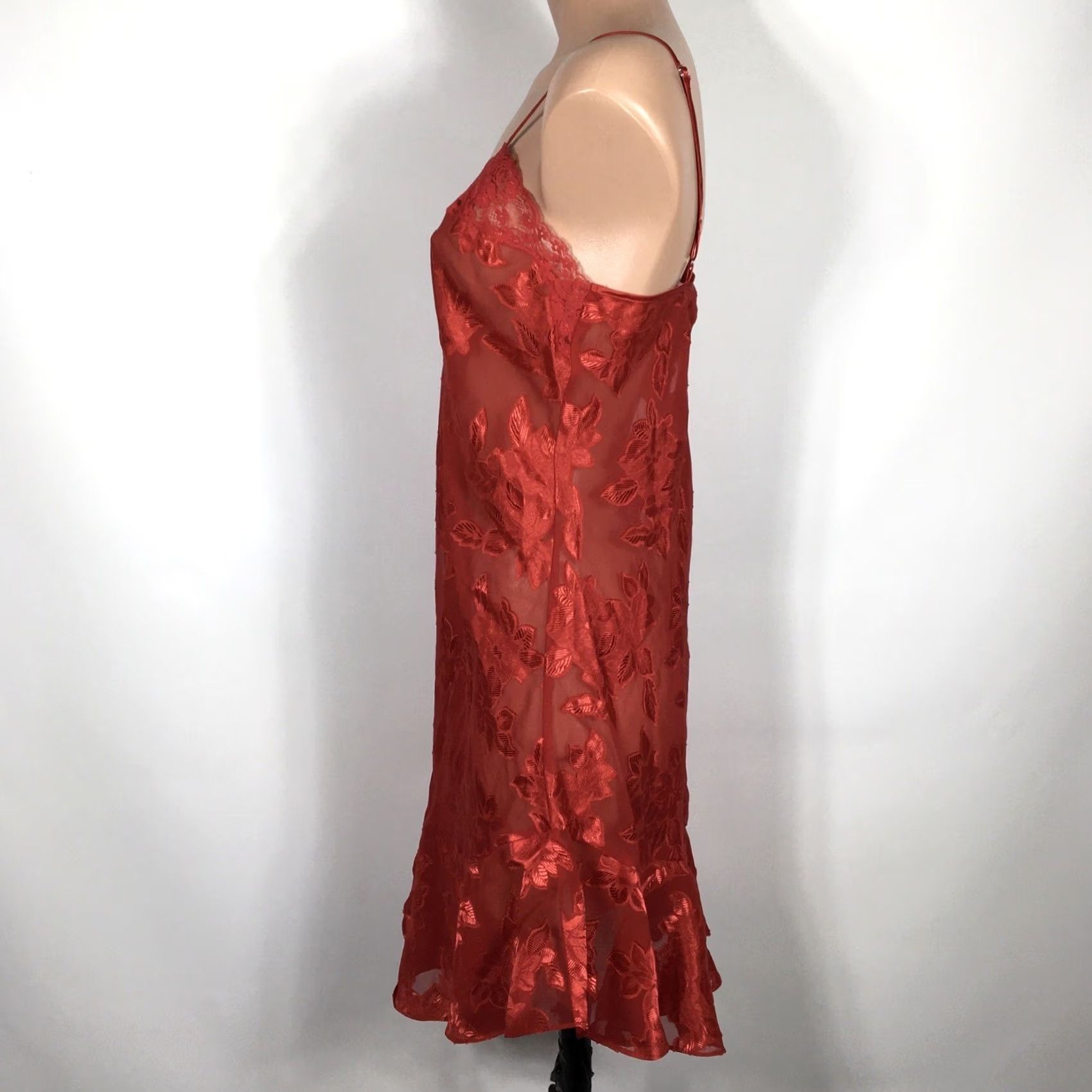 Vintage VTG 90s y2k Honors Intimates Floral Roses Sheer Lace Sexy Chemise Lingerie Gown Red Size S Womens Size ONE SIZE - 7 Thumbnail