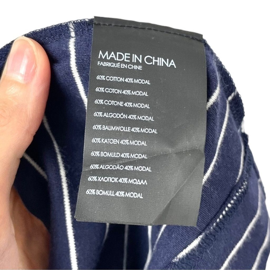 Club Monaco Club Monaco Navy Striped Asymmetric Ruched Midi Dress Size S Size S / US 4 / IT 40 - 5 Thumbnail