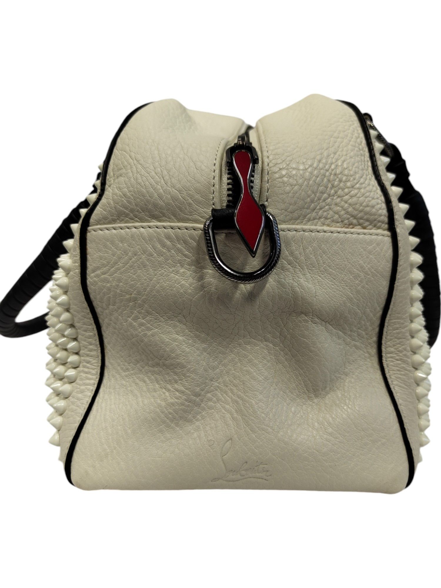 Christian Louboutin Cream White Panettone Spiked Bowler Bag With Black Handle Size ONE SIZE - 3 Thumbnail