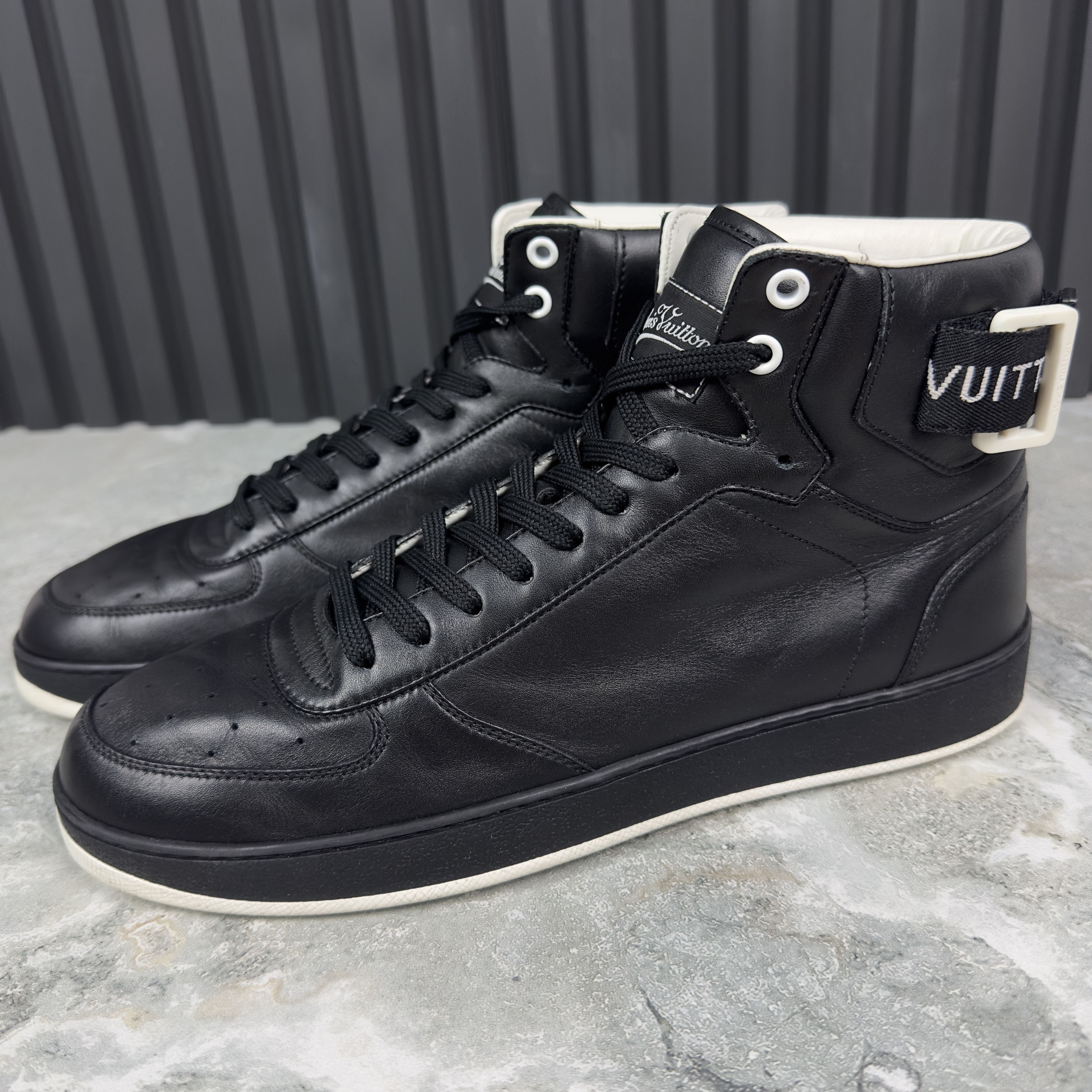 image of Louis Vuitton Rivoli High Top Sneakers Leather in Black, Men's (Size 9)