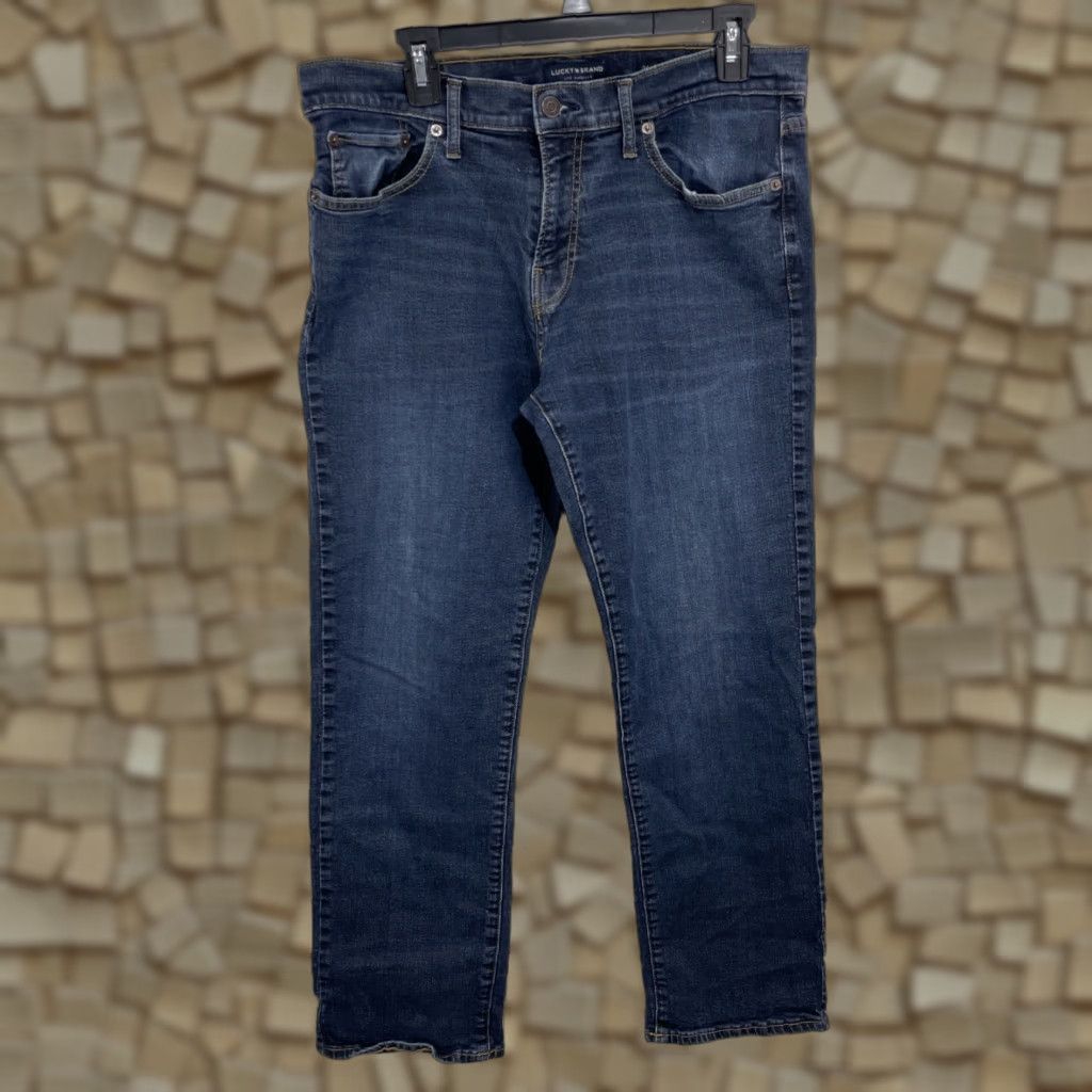 Lucky Brand Lucky Brand Jeans Mens 34X30 Blue 221 Straight Model Dark Wash Denim Jeans 5-Pocket Belt Loops Regular Fit Cotton Spandex Machine Washable Size US 34 / EU 50 - 1 Thumbnail
