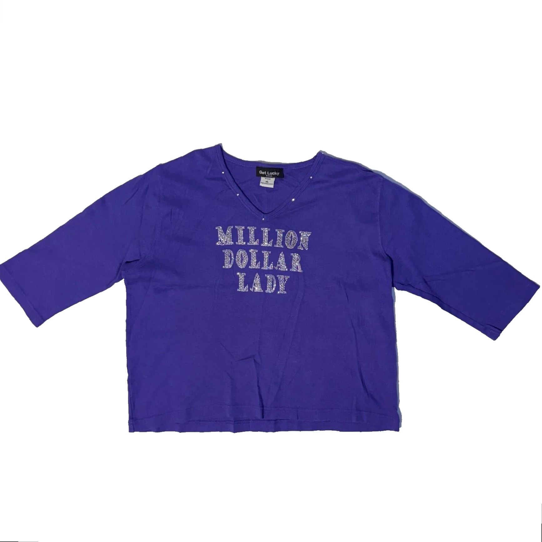 Vintage Get Lucky Tshirt 3/4 Sleeve Purple Rhinestone Bling Logo XL Lot Of 2 USA Size XL / US 12-14 / IT 48-50 - 4 Thumbnail