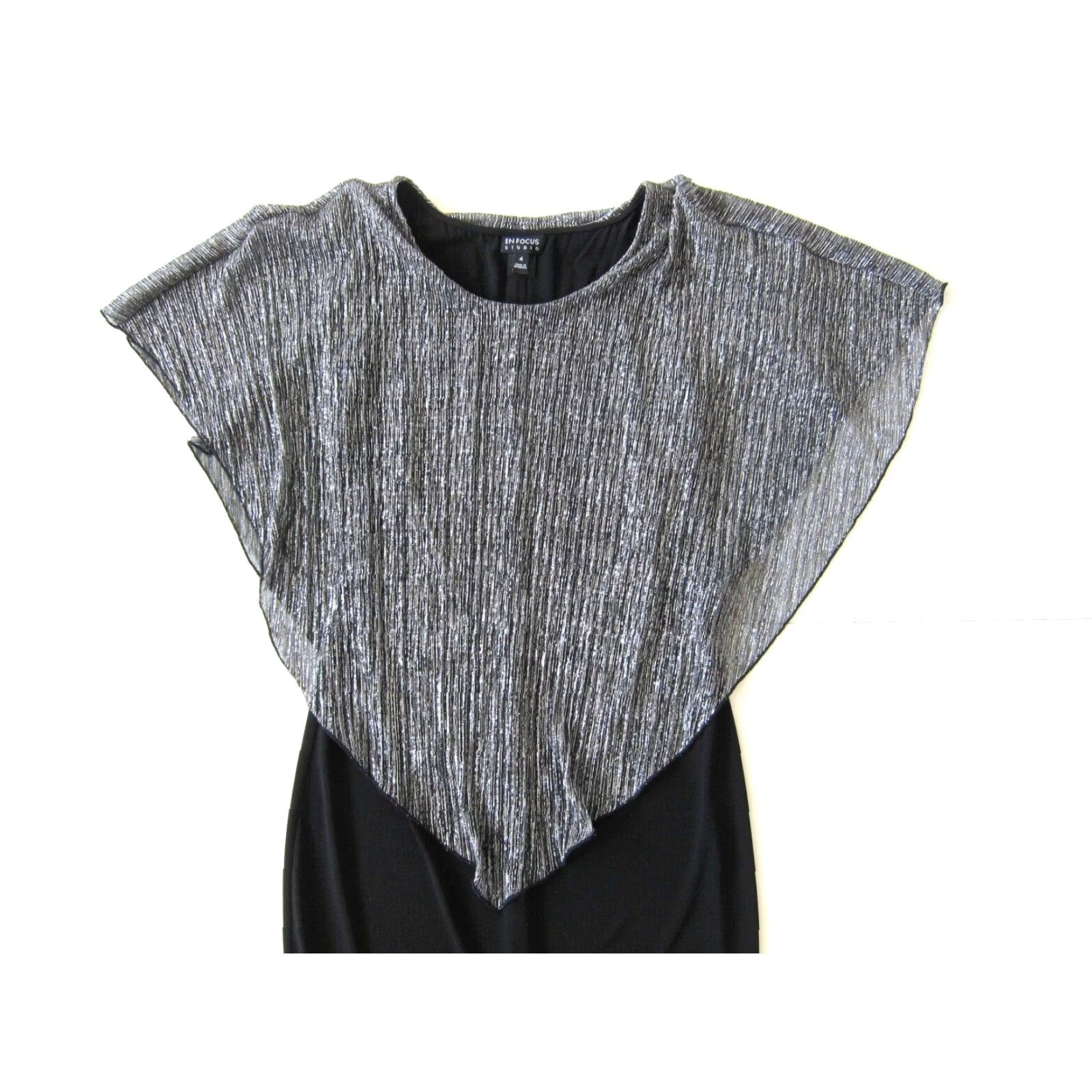 Vintage VINTAGE En Focus Studio Silver Sparkly Black Stretch Tunic Shift Pencil Dress Women 4 Size S / US 4 / IT 40 - 3 Thumbnail