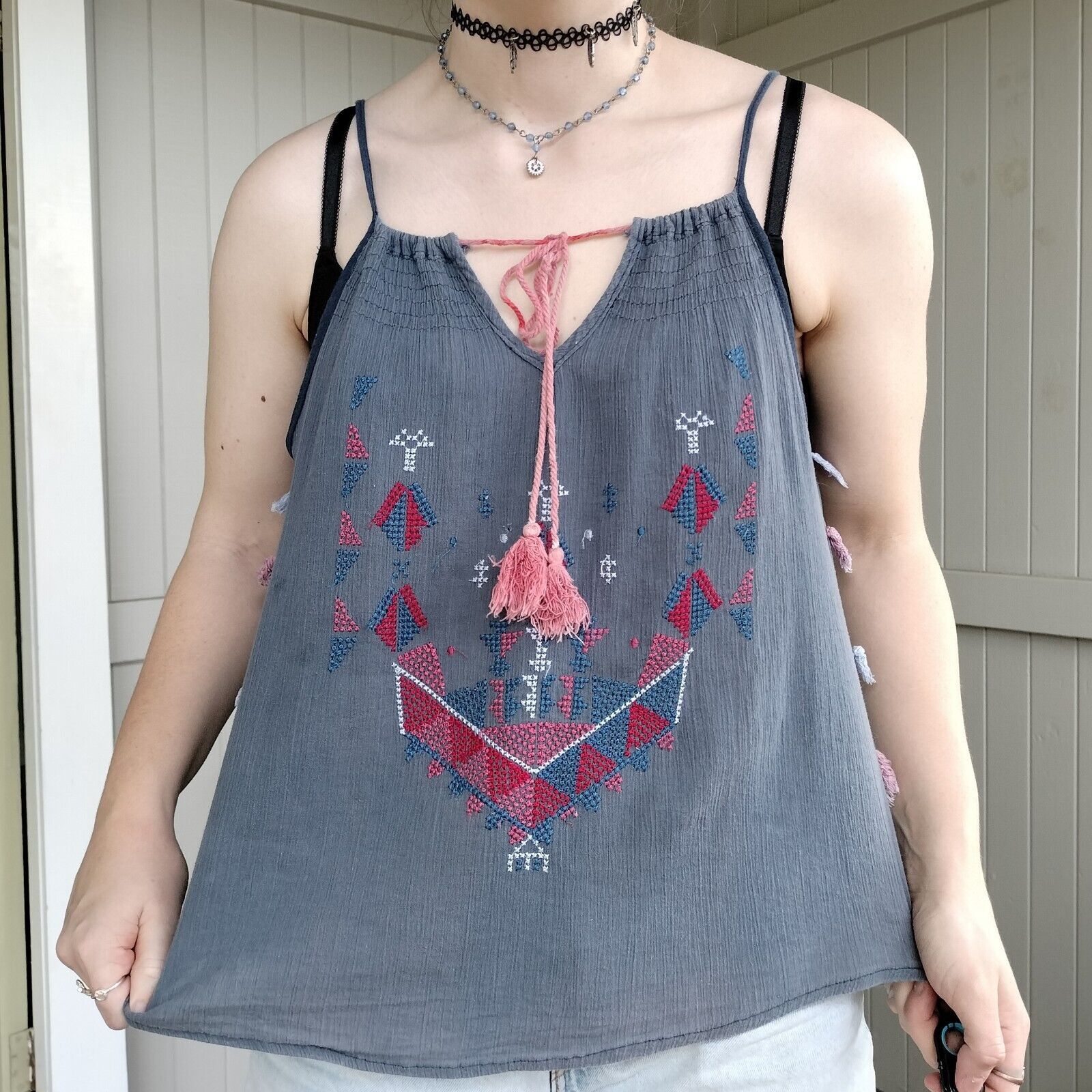 Designer Mahlu Tank Top Singlet Tassel Embroidered Summer Hippie Boho Size XS / US 0-2 / IT 36-38 - 5 Thumbnail