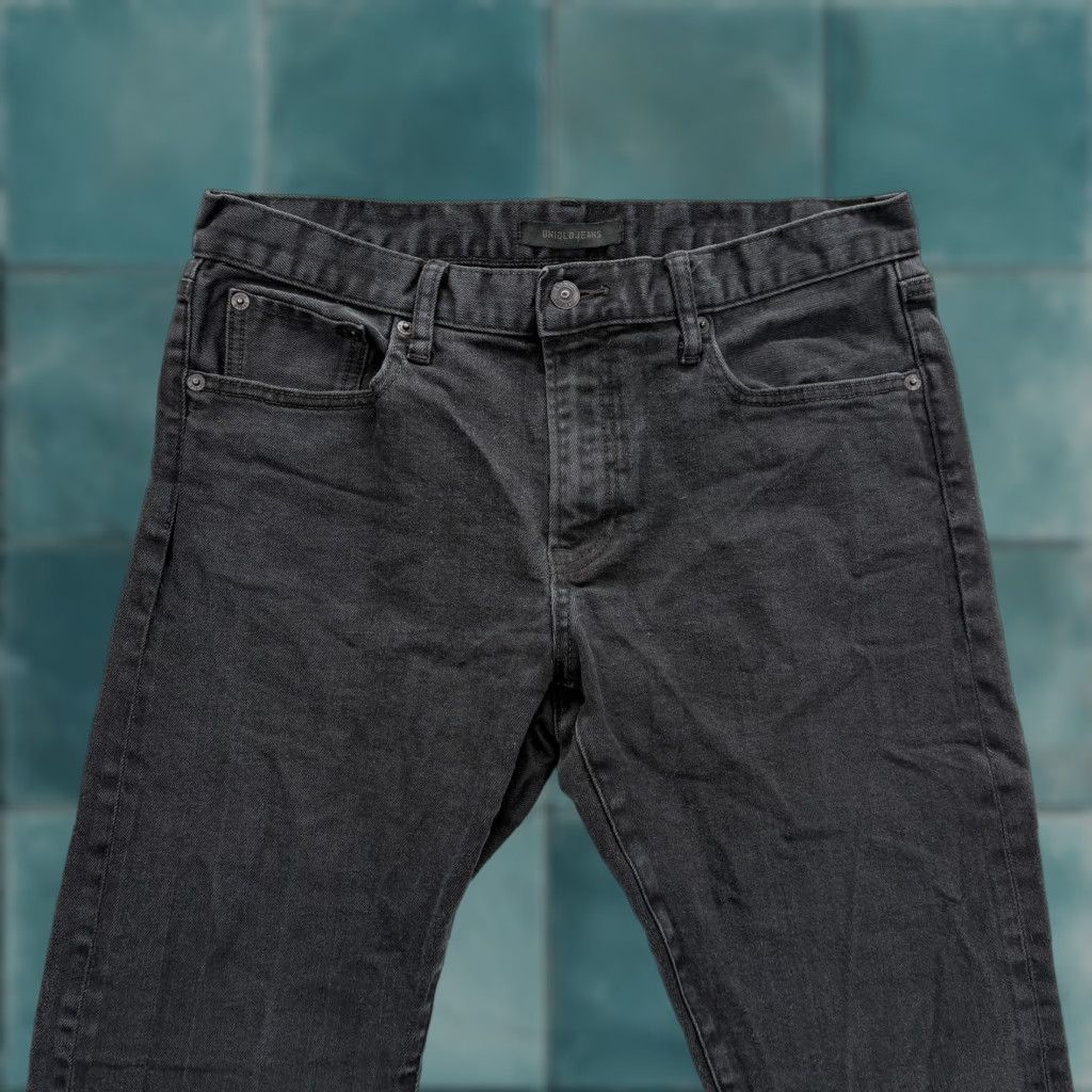 Uniqlo Uniqlo Jeans Mens 33x32 Black Dark Wash Slim Skinny Selvage Stretch Denim Pants Size US 33 - 1 Thumbnail