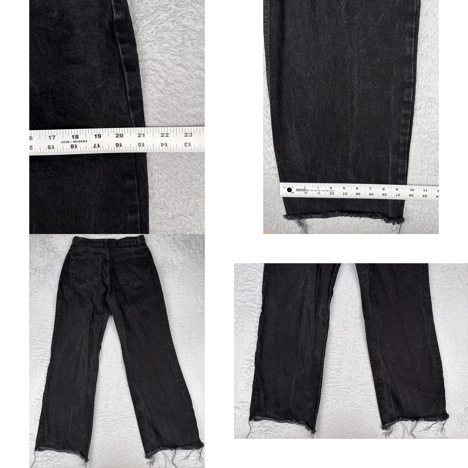 Denime Black Jeans Womens 28x32 Relaxed Wide Straight Leg Raw Hem Distressed Denim Size 28" / US 6 / IT 42 - 9 Thumbnail