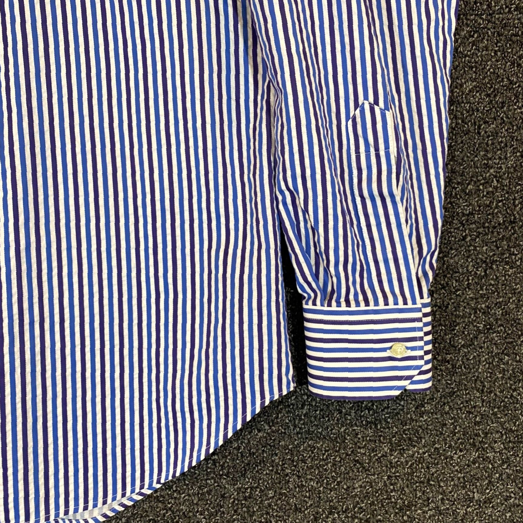 Etro VINTAGE ETRO Milano Shirt Mens 43 Blue Striped Cotton Button-Up Casual Dress L/S Italy Size US XL / EU 56 / 4 - 3 Thumbnail
