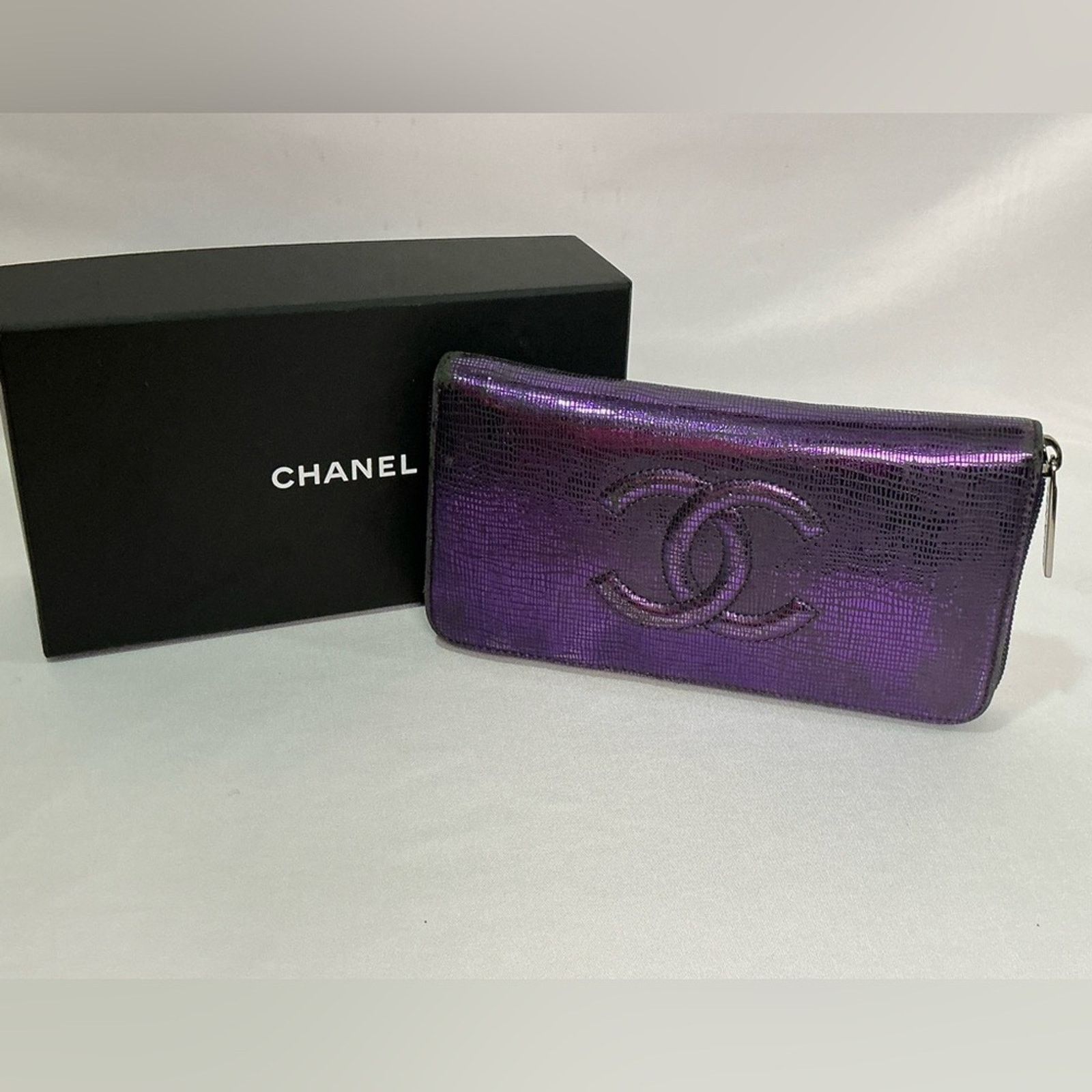 Chanel CHANEL Iridescent Purple Caviar Zip Lizard Embossed Wallet Size ONE SIZE - 16 Thumbnail