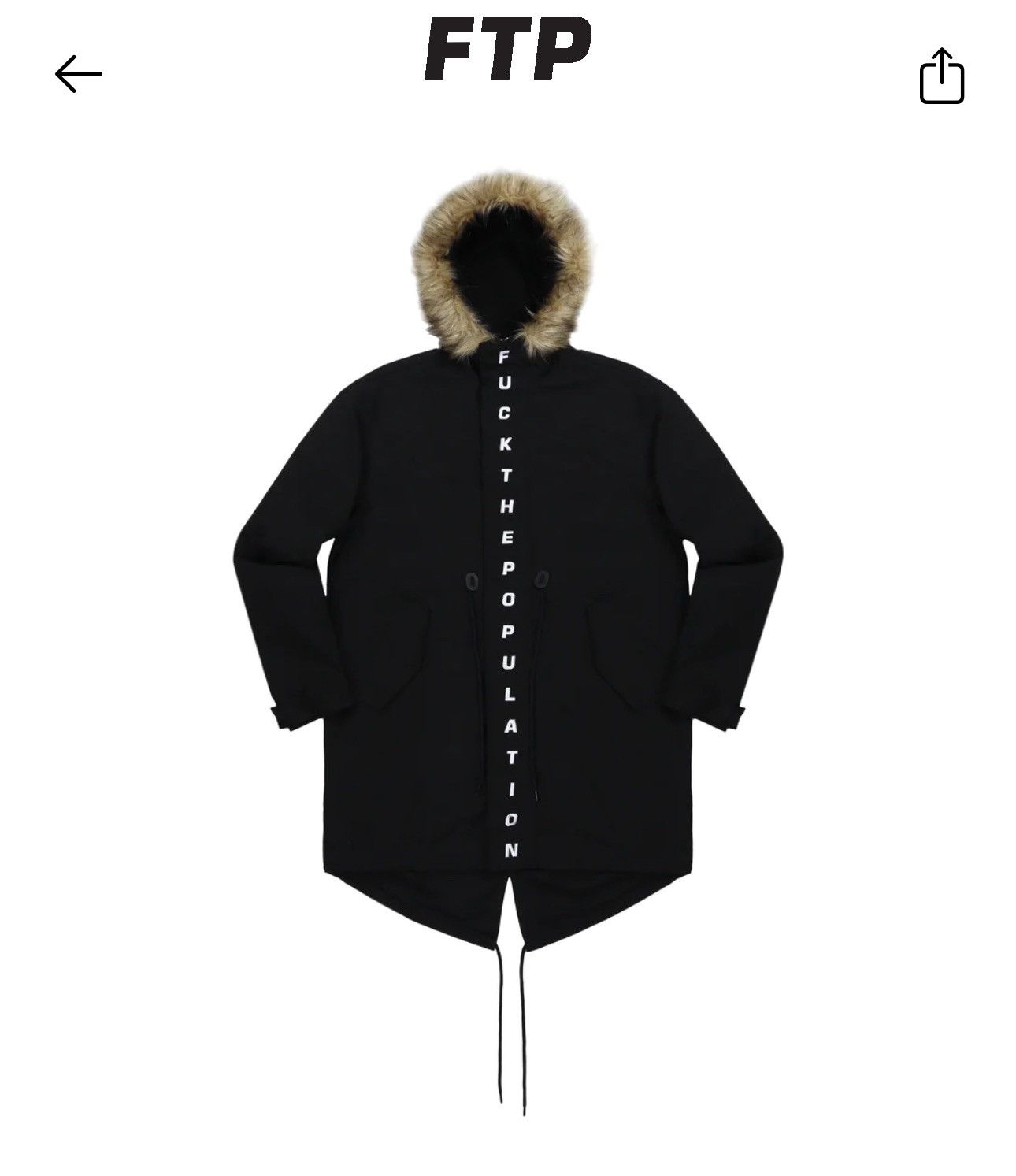 image of Fuck The Population Ftp Parka in Black, Men's (Size XL)