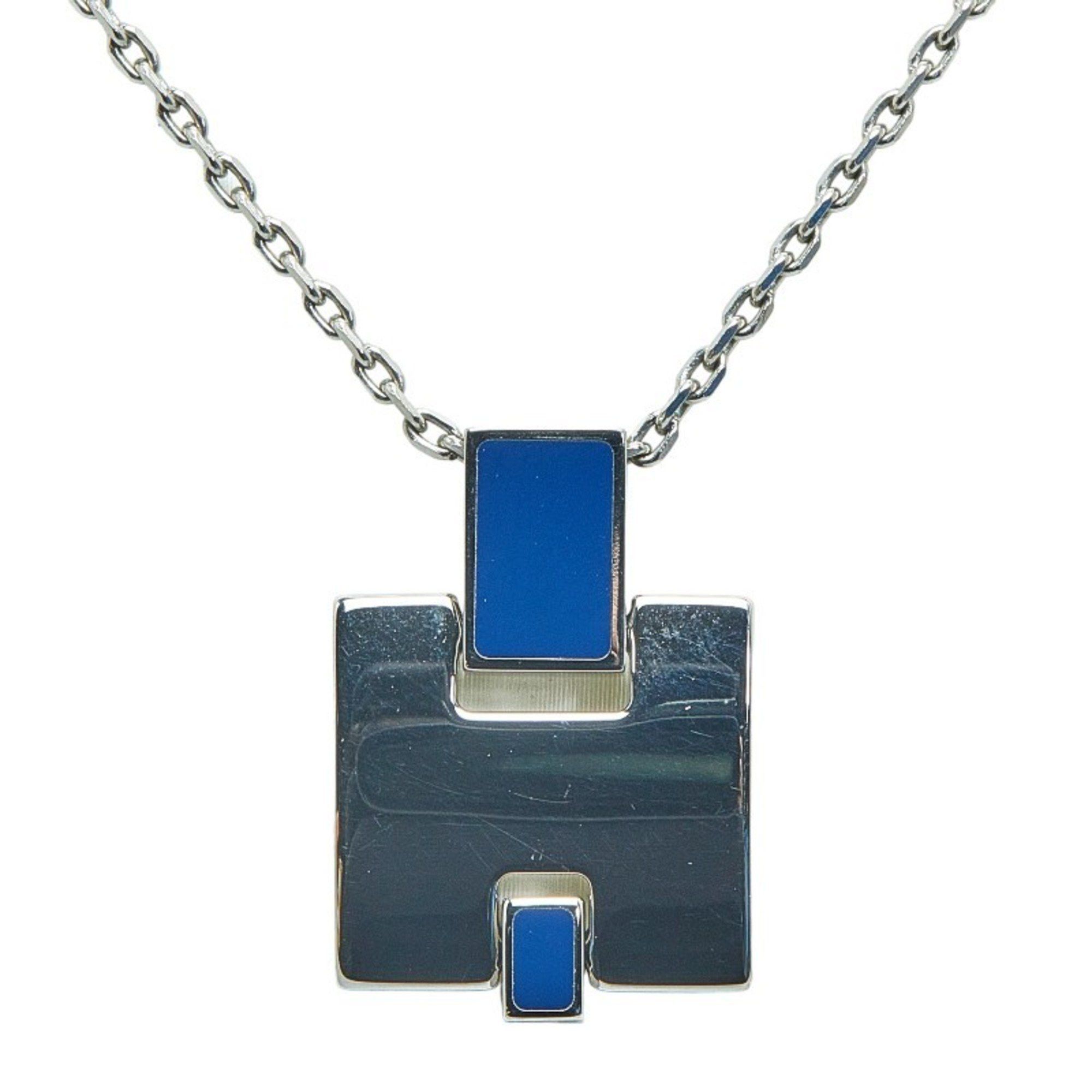 image of Hermes Irene H Motif Necklace Silver Navy Metal Women's Hermes