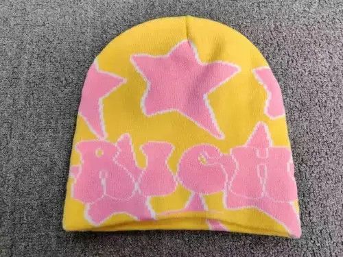 Anime × Japanese Brand Rich Star All Over Graphic No Cuff Beanie Hat Yellow Size ONE SIZE - 4 Thumbnail