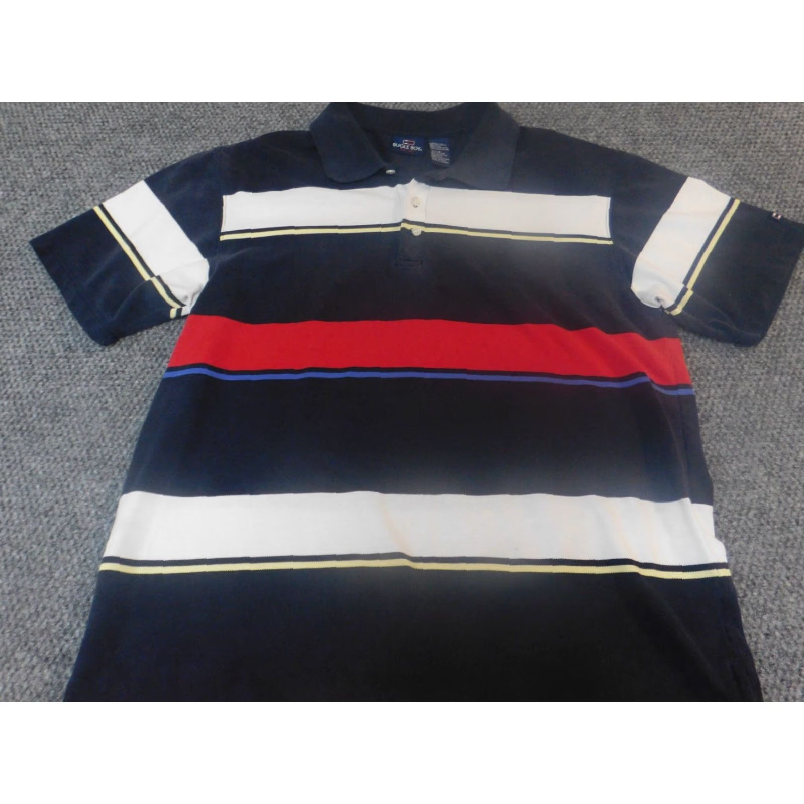 Bugle Boy Bugle Boy Polo Shirt Mens Medium Blue Red Striped Knit Cotton Short Sleeve Collared Button Breathable Logo Fishing Vintage: No (Good Condition) Size US M / EU 48-50 / 2 - 2 Thumbnail
