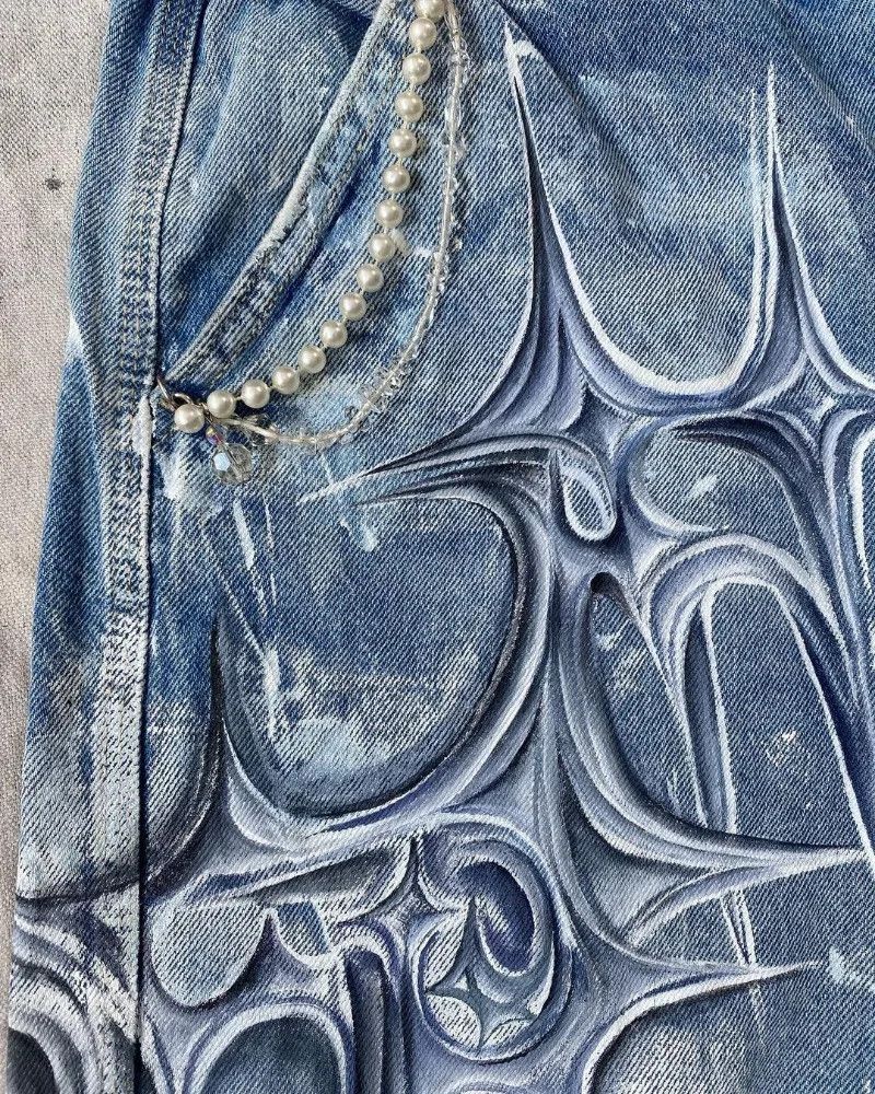 Vintage Fashion Graffiti Jean Size 34" / US 12 / IT 48 - 6 Thumbnail