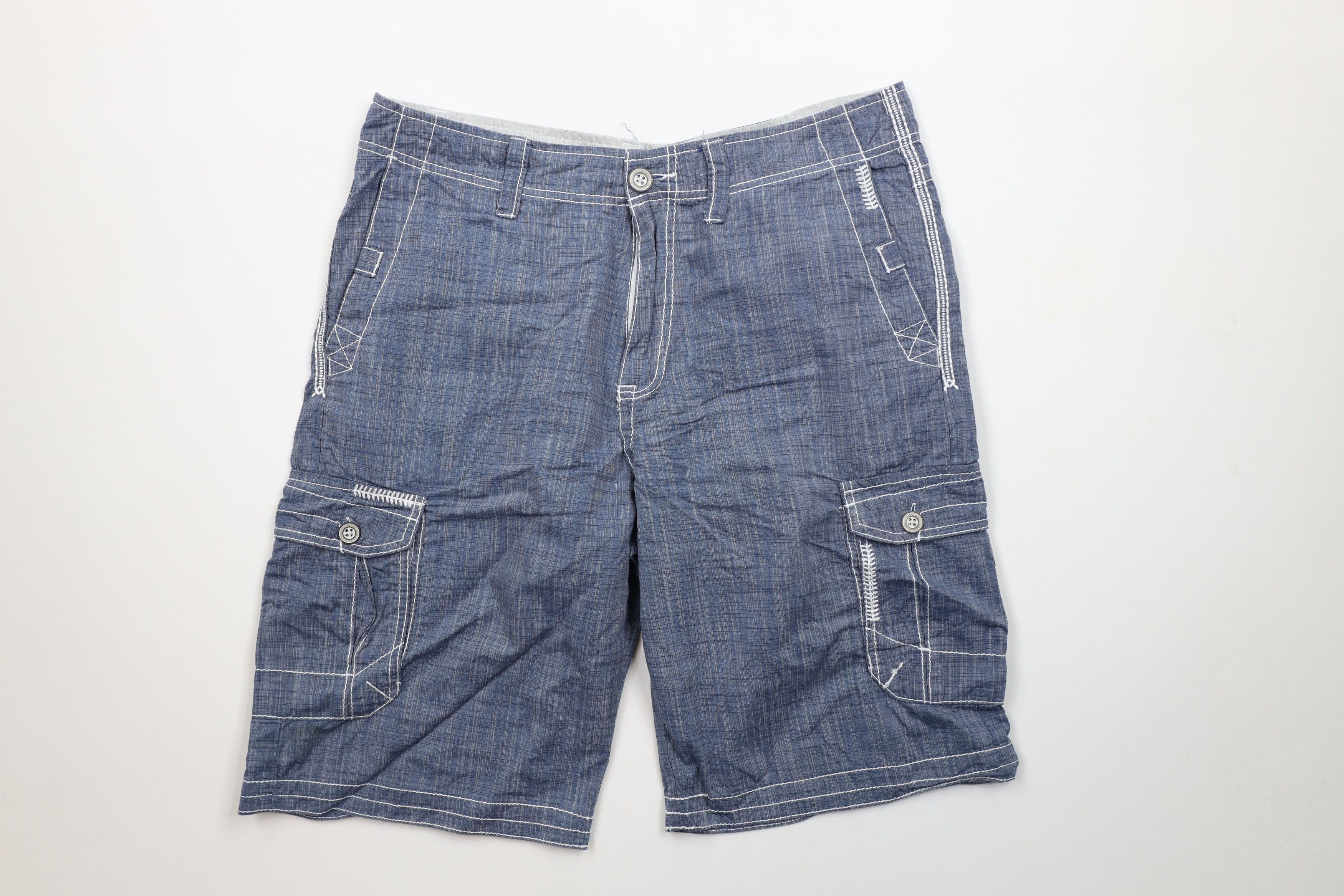 Buckle Black × Vintage Buckle Black Chambray MMA Fighting Cargo Shorts Blue Cotton Size US 34 / EU 50 - 1 Thumbnail
