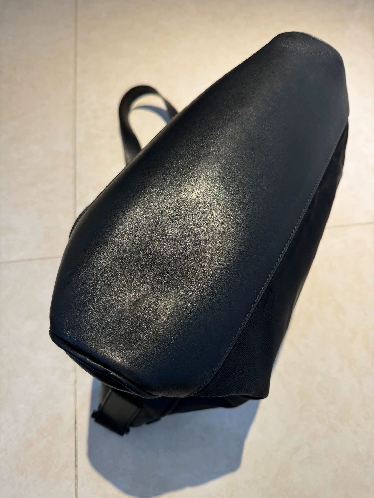 Prada Prada Logo Waxed Leather Nylon Crossbody Bag Black Unisex Size ONE SIZE - 4 Thumbnail