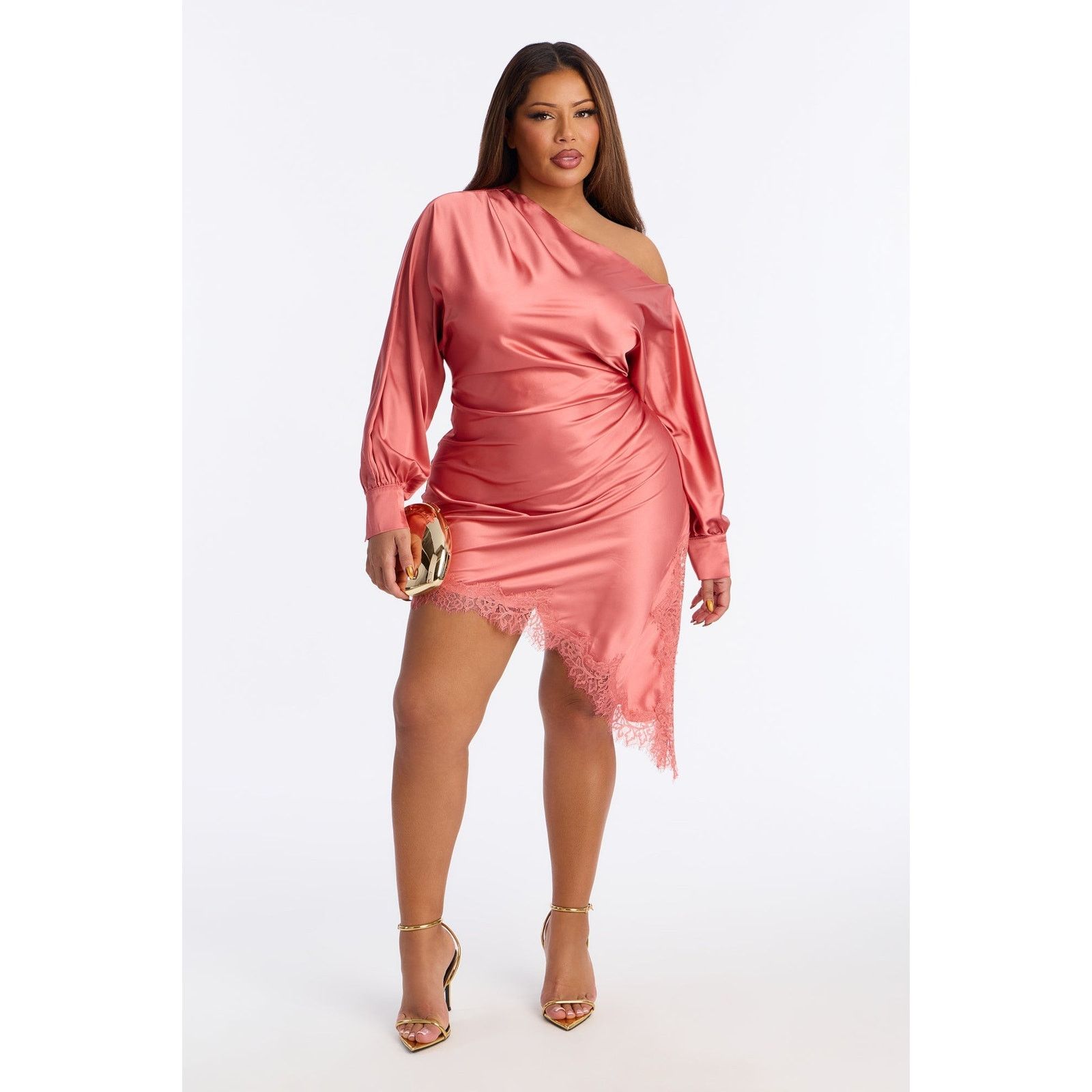Other Savannah Asymmetrical Satin Mini Dress - Rose - Size 1X Size XL / US 12-14 / IT 48-50 - 5 Thumbnail