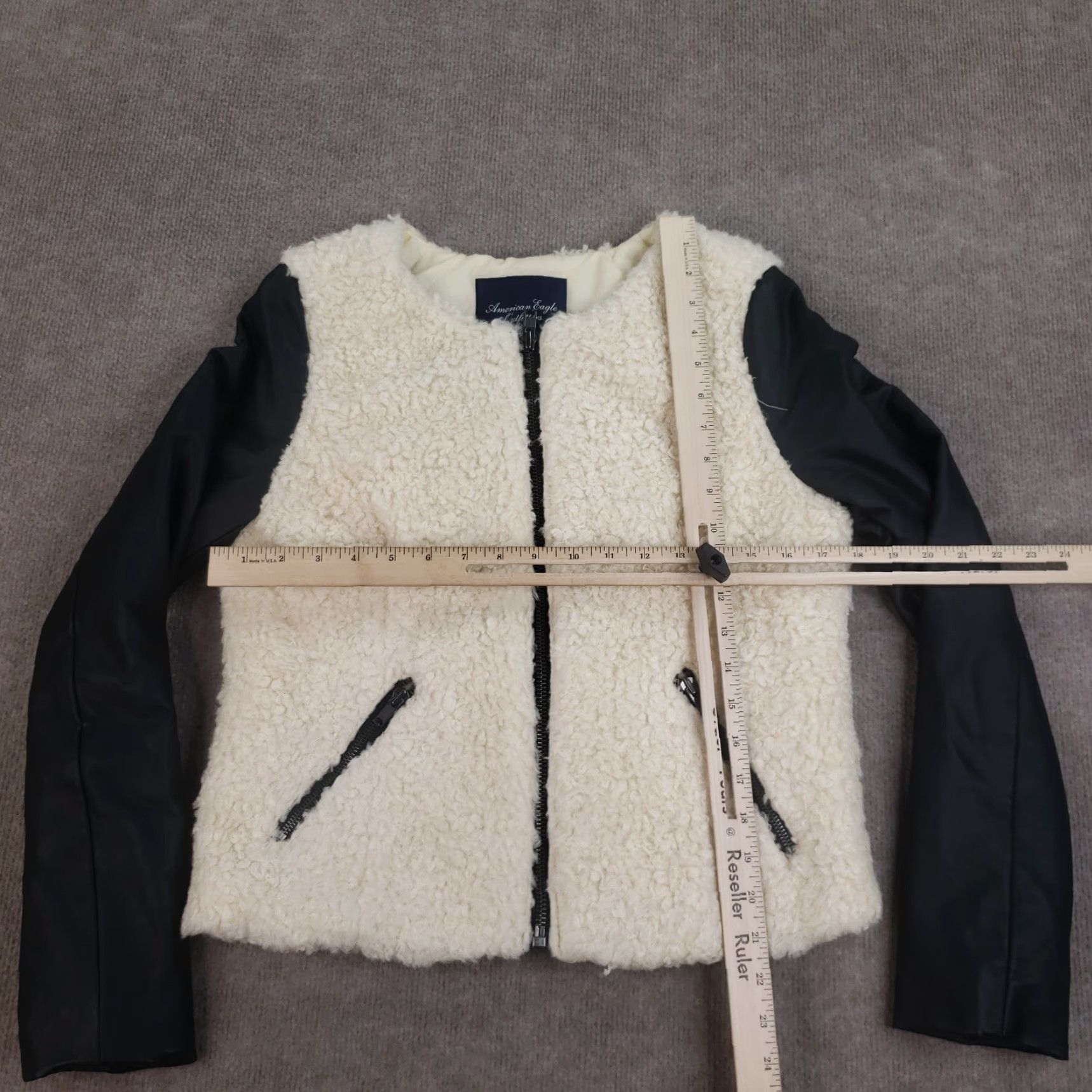 American Eagle Outfitters American Eagle Womens Small Ivory Black Fleece Jacket Full Zip Pockets Long Sleeve Casual Fall Winter Size S / US 4 / IT 40 - 2 Thumbnail