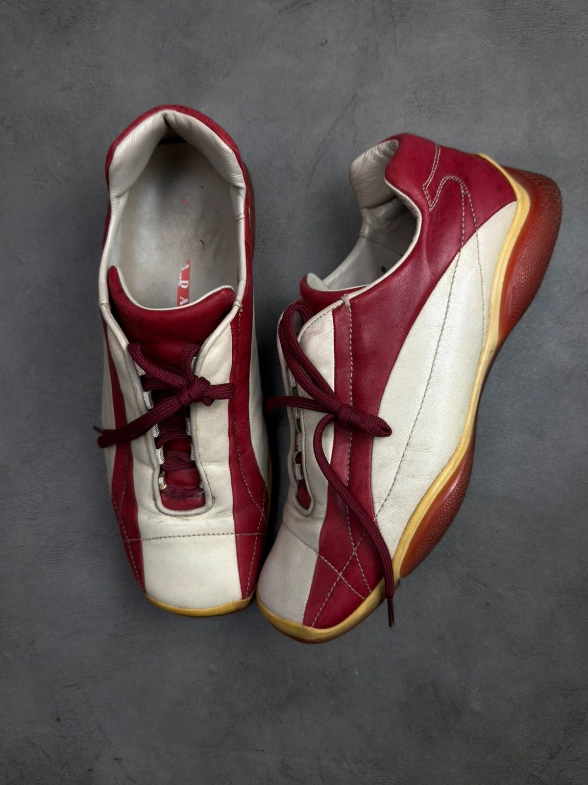 Prada Prada square toes archive 1999 red white leather trainers Size US 10 / EU 43 - 1 Thumbnail