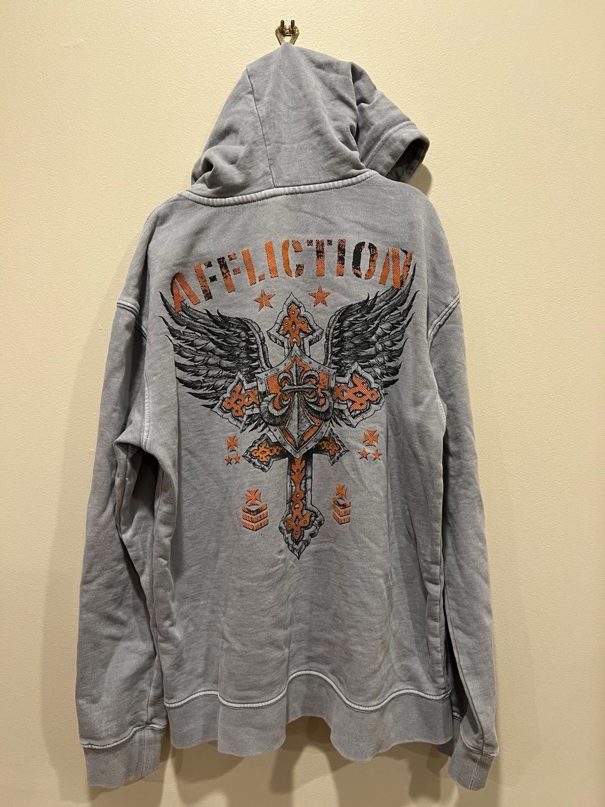Affliction Affliction Hoodie Gray Cross Graphic Y2K Streetwear Kid 8-10 Size US M / EU 48-50 / 2 - 2 Thumbnail