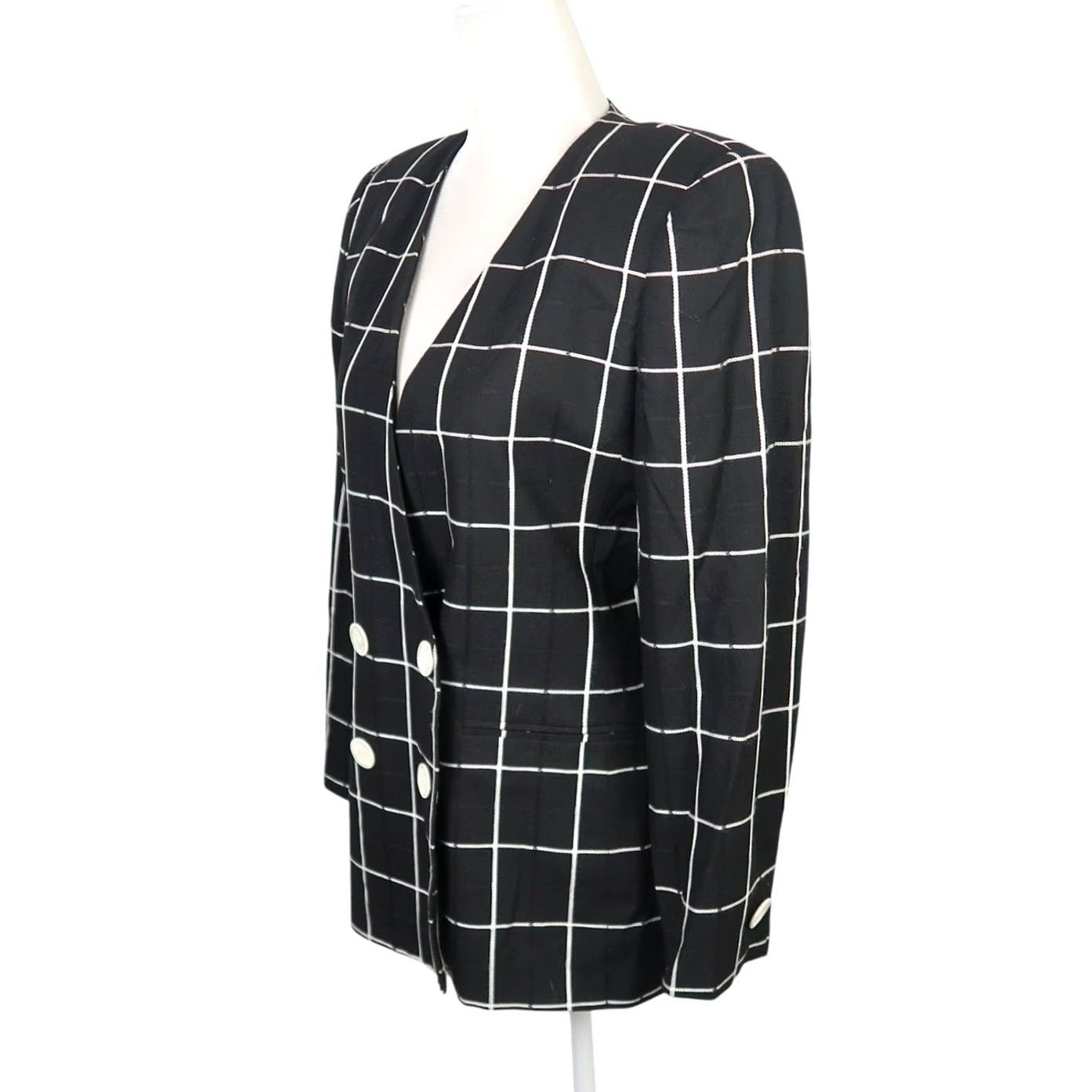 Vintage VINTAGE 90s Casual Corner plaid blazer jacket Women 6P Black White Windowpane grid Button Long Sleeve Short Length Kid? No, Women Size M / US 6-8 / IT 42-44 - 3 Thumbnail