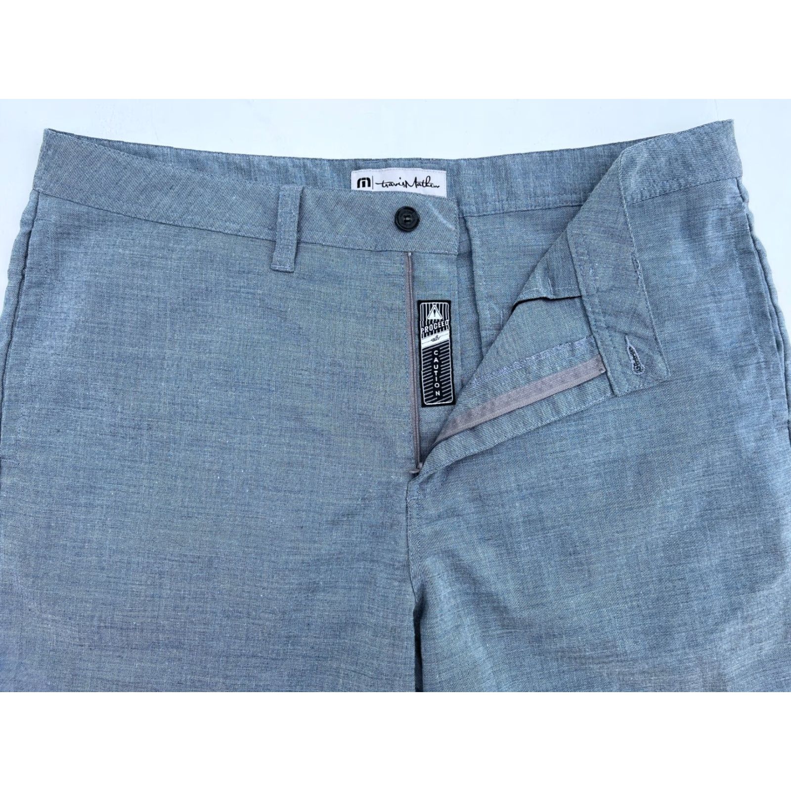 TravisMathew Travis Mathew Men's Chambray Shorts 38 Blue Flat Front Mid Rise 10 Inseam Regular Chino Outdoor Preppy Sports Mens Size US 38 / EU 54 - 4 Thumbnail