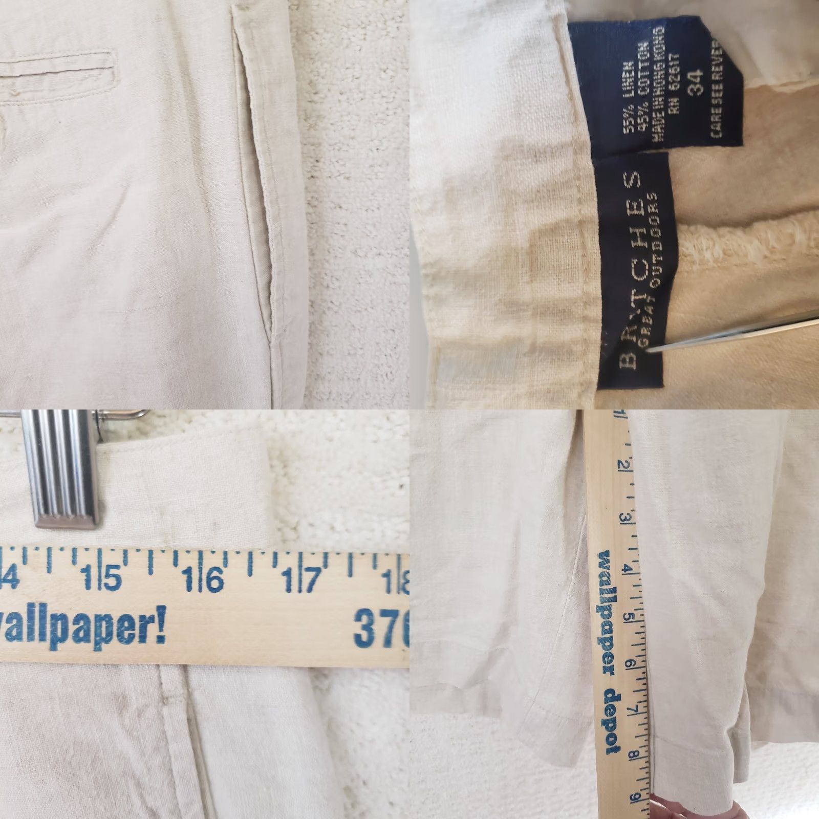 Vintage Britches Linen Blend Shorts Men's 34x7 Beige Pleated Front Flat Front Zip Casual Travel Beach Chino Breathable Lightweight Reg Size US 34 / EU 50 - 8 Thumbnail
