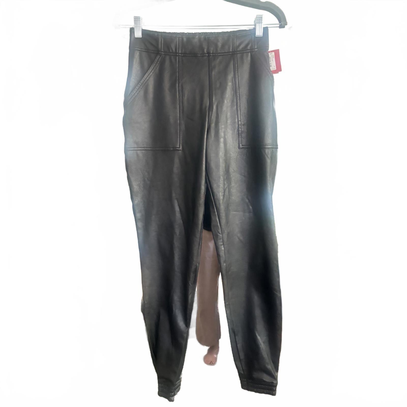 Domenico Spano SPANX Women's Black Faux Leather Pants Size 28" / US 6 / IT 42 - 2 Thumbnail