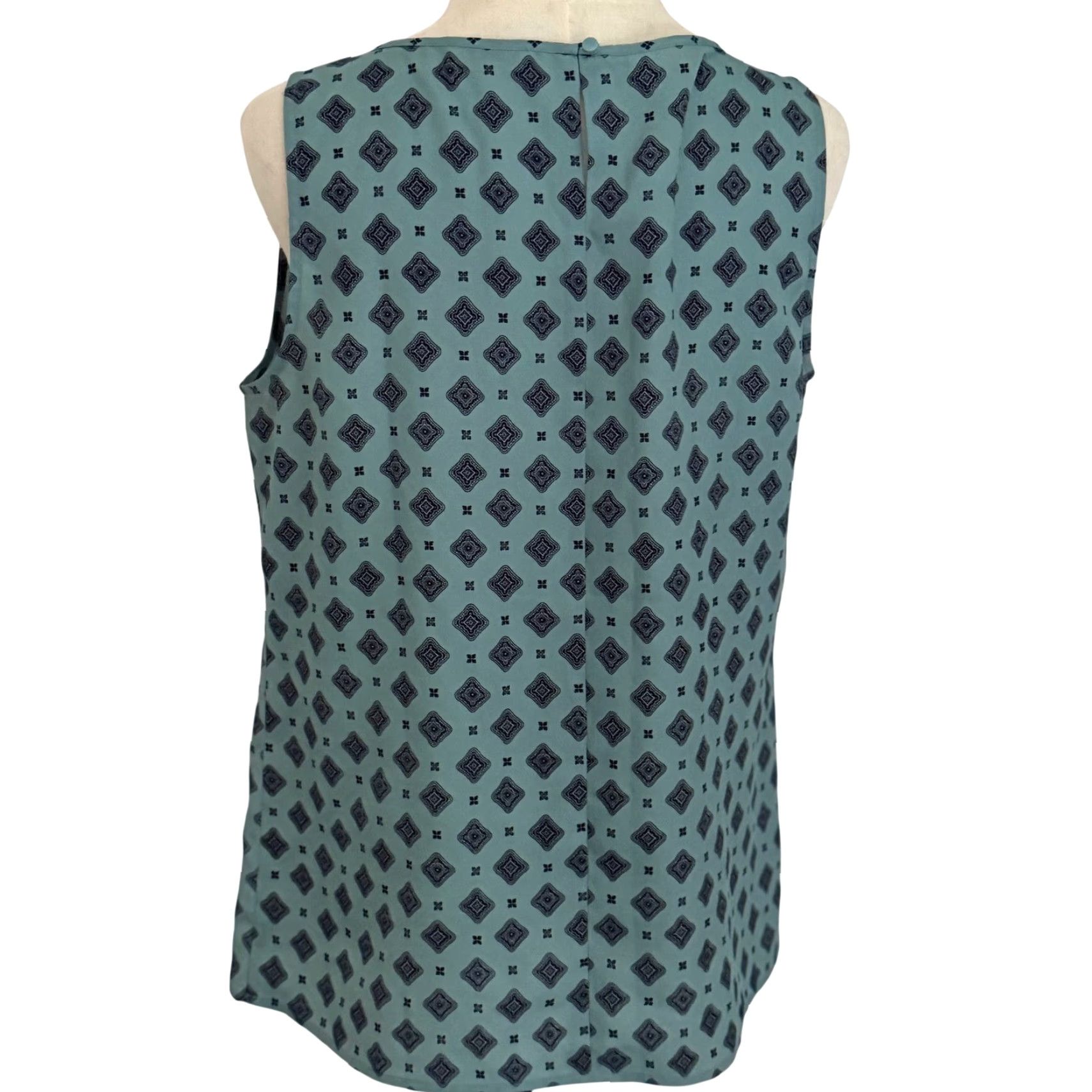 Loft LOFT Womens Tank Top Geometric Pleated Navy Green Office Workwear Casual Modern Shirt Adult M Sleeveless Blouse Size M / US 6-8 / IT 42-44 - 3 Thumbnail