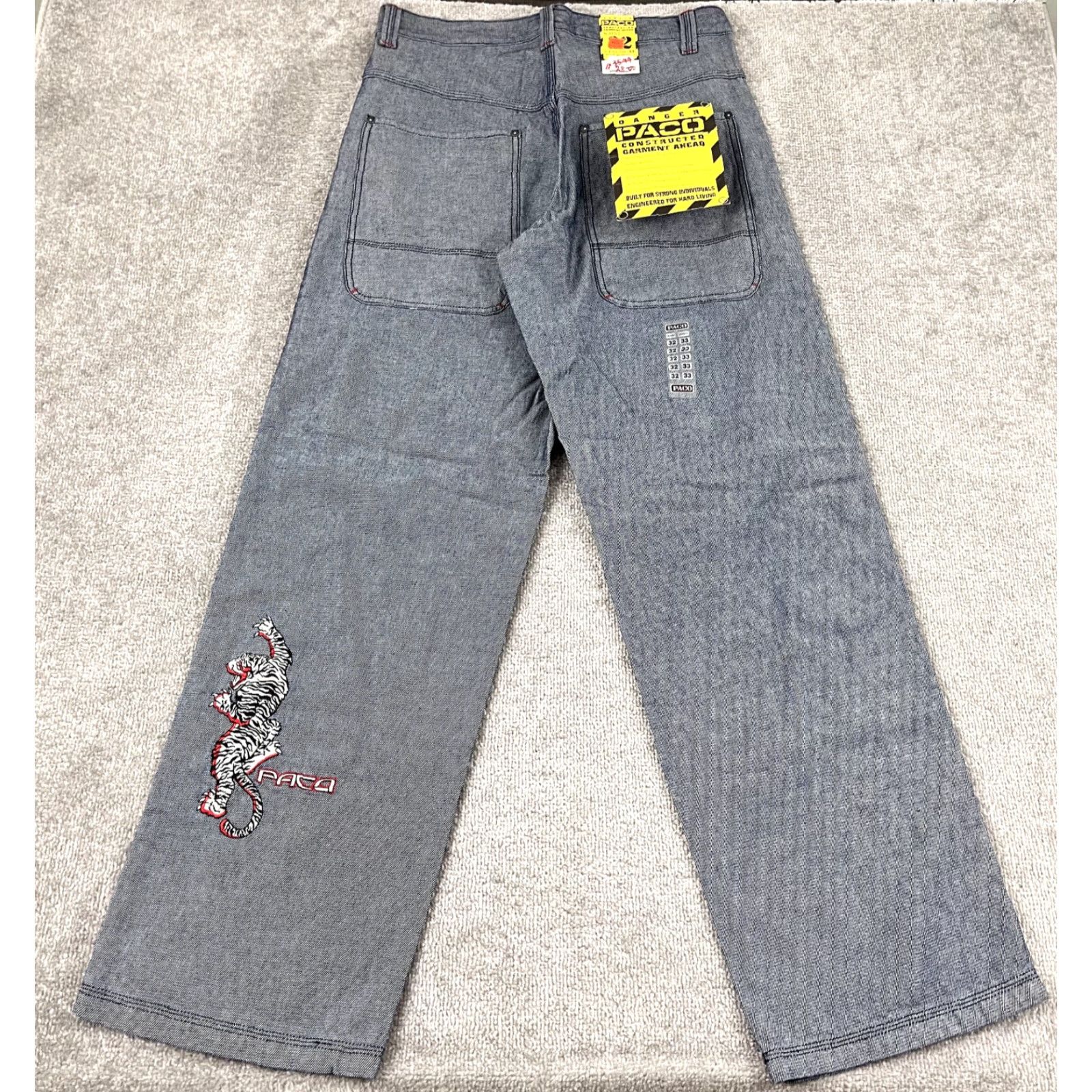 Vintage VINTAGE PACO Jeans Men’s 32x33 Denim Straight Fit Embroidered Dragon Tiger 90s Hip Hop Skater Blue Size US 32 / EU 48 - 2 Thumbnail
