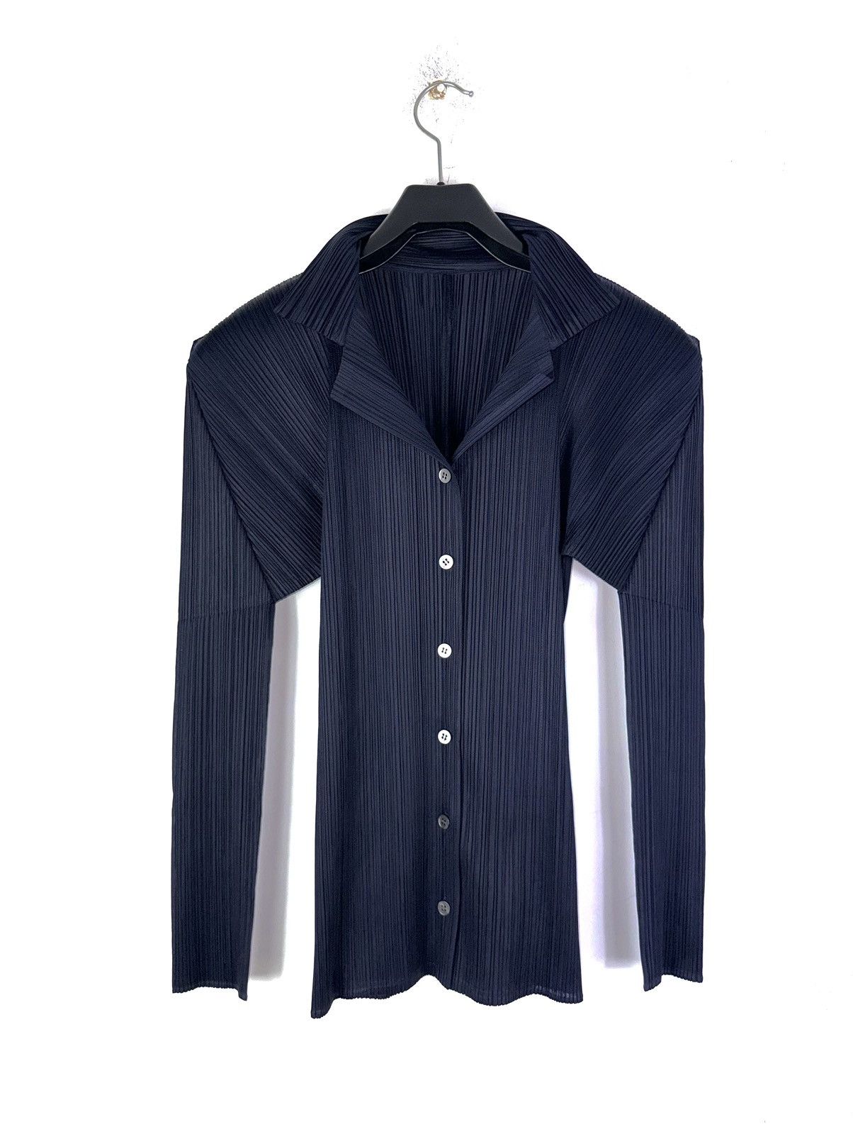 image of Avant Garde x Issey Miyake Pleats Please Technical Pleated Shirt in Navy, Women's (Size Medium)