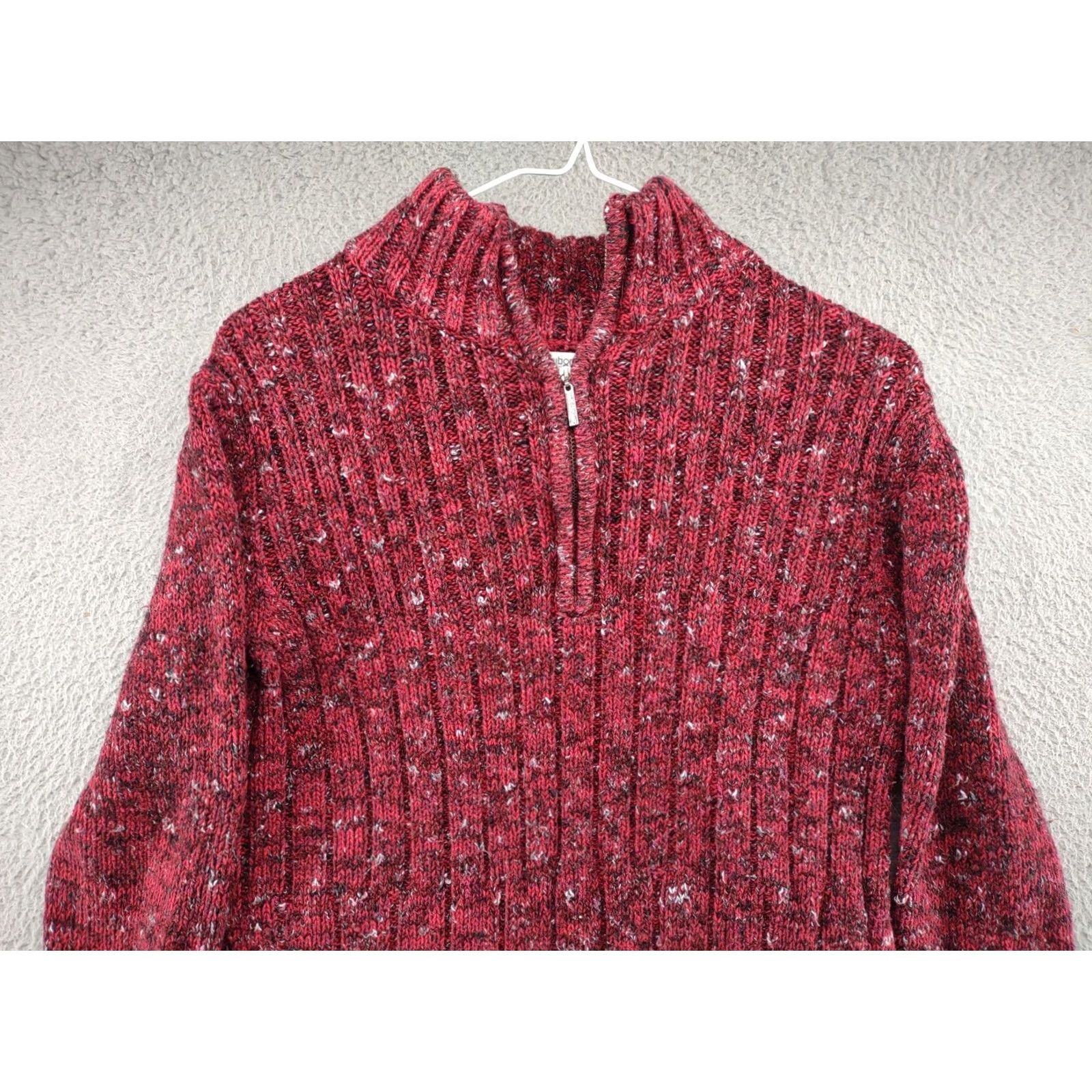 Liz Claiborne Liz Claiborne Womens Red Tweed 1/4 Zip Pullover Sweater 1X Adults Knit Pullover Zipper Baggy Cotton Blend Cable-Knit Ladies Womens VINTAGE? Size XL / US 12-14 / IT 48-50 - 3 Thumbnail
