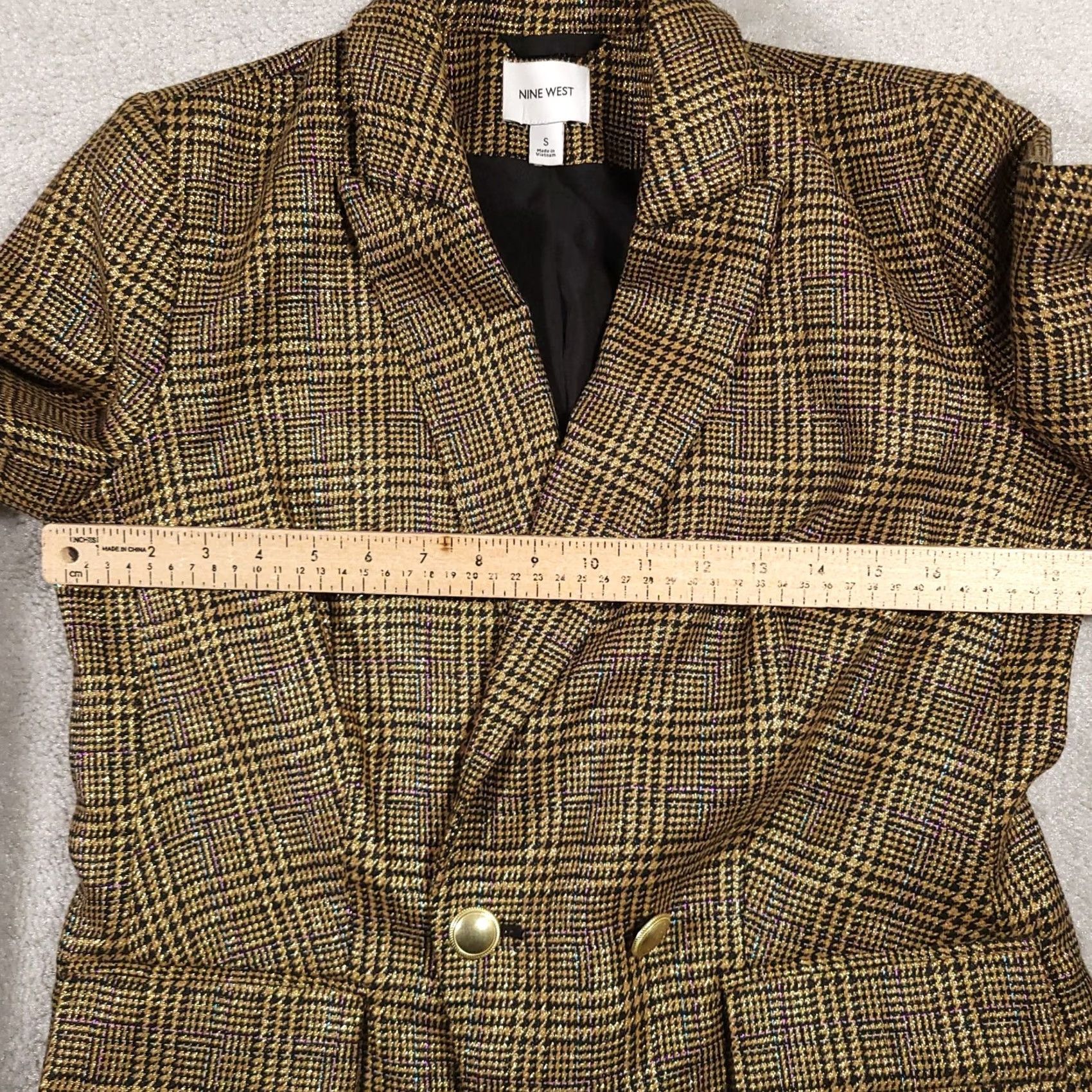 Nine West Nine West Blazer Women's S Gold Shimmer Houndstooth Jacket Coat Lined Size S / US 4 / IT 40 - 6 Thumbnail