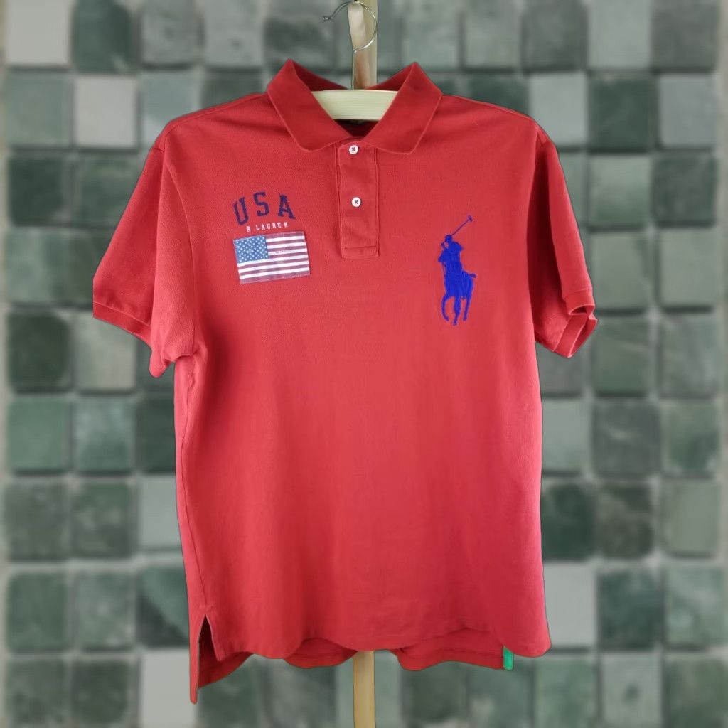 Polo Ralph Lauren VINTAGE RALPH LAUREN POLO SHIRT RED USA FLAG PATCH BIG PONY SHIRT SZ LARGE Size US L / EU 52-54 / 3 - 1 Thumbnail