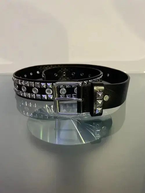 Japanese Brand OS Double Row Pyramid Studded Belt (black) Size ONE SIZE - 1 Thumbnail