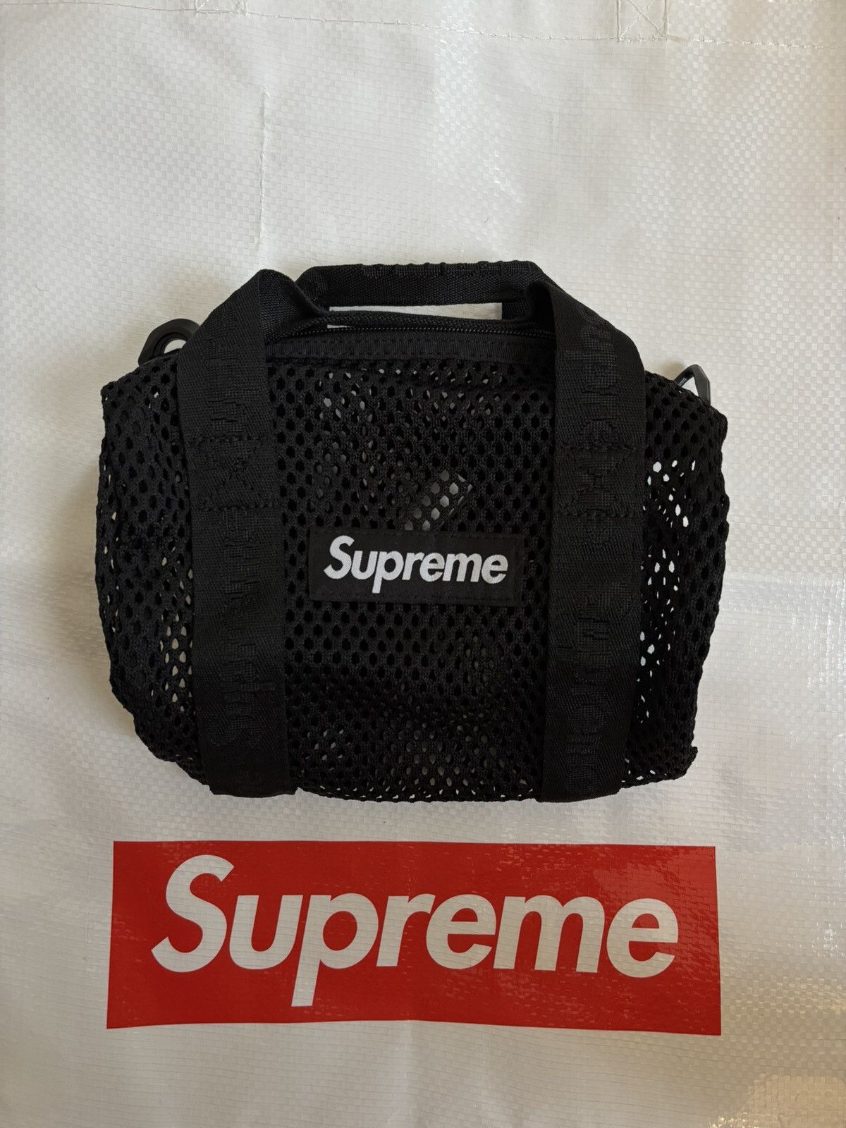 Supreme Mesh Mini Duffle Bag in Black, Men's
