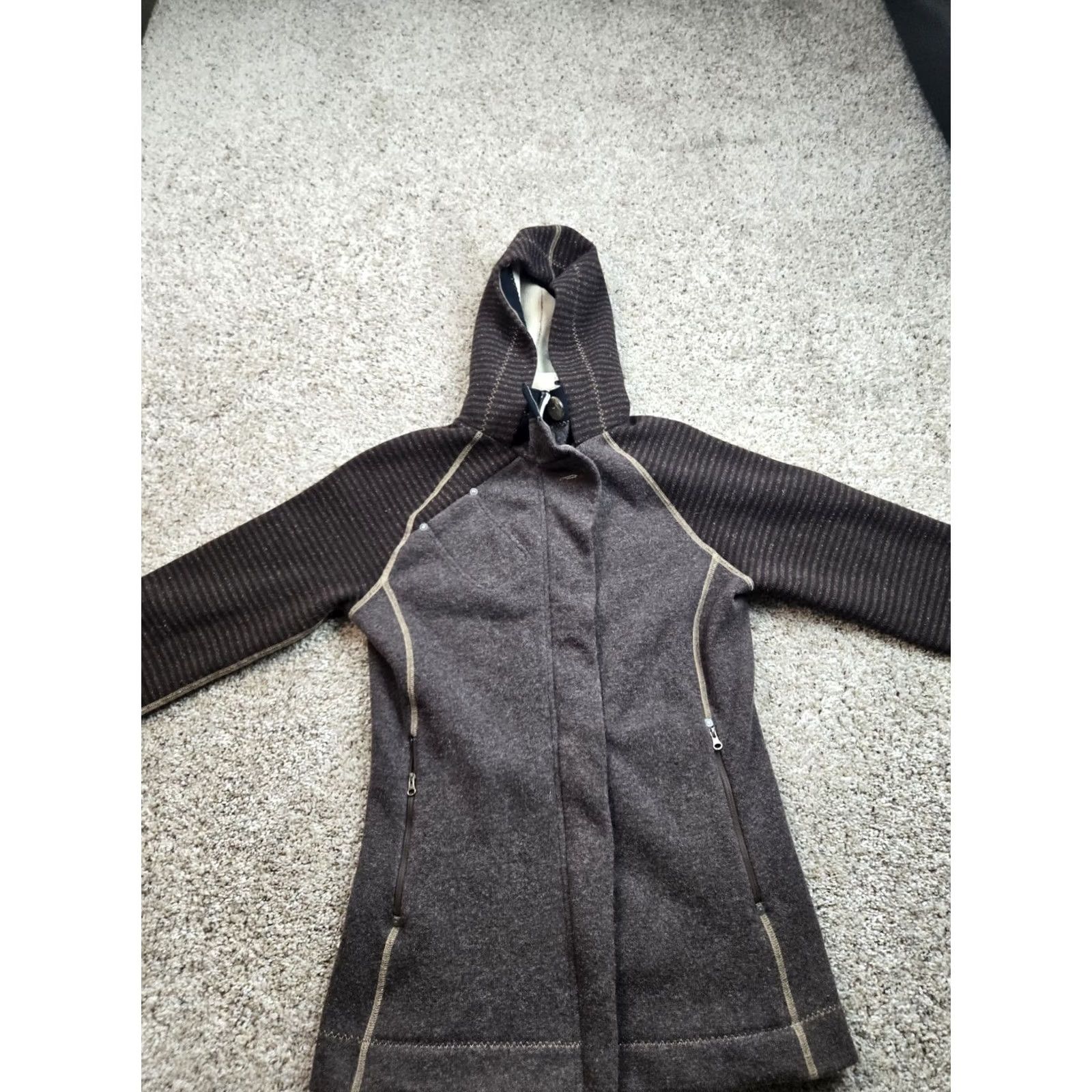 Prana prAna Bijou Jacket Womens Medium Brown Fleece Lined Wool Blend Hooded Full Zip Jacket/Mid-Length Wool Blend Hoodie Full Zip Mens Womens Girls? Size M / US 6-8 / IT 42-44 - 3 Thumbnail