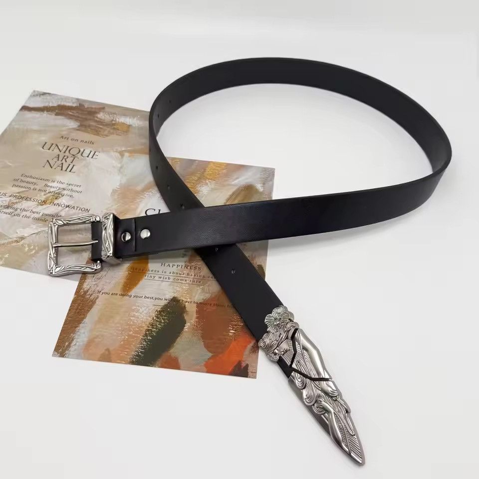 Leather Irrgular Silver Curving Buckle PU Leather Belt Size ONE SIZE - 1 Thumbnail