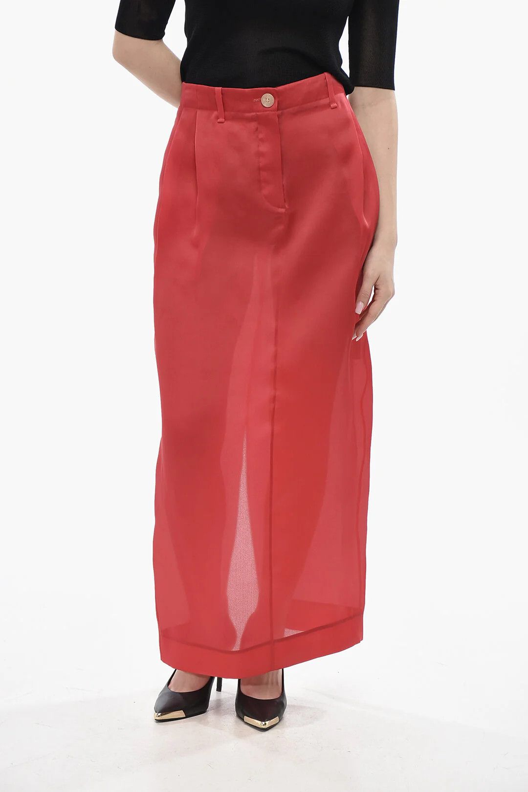 KHAITE og1mm0426 Silk Organza Pencil Skirt in Red Size 27" / US 4 / IT 40 - 1 Thumbnail