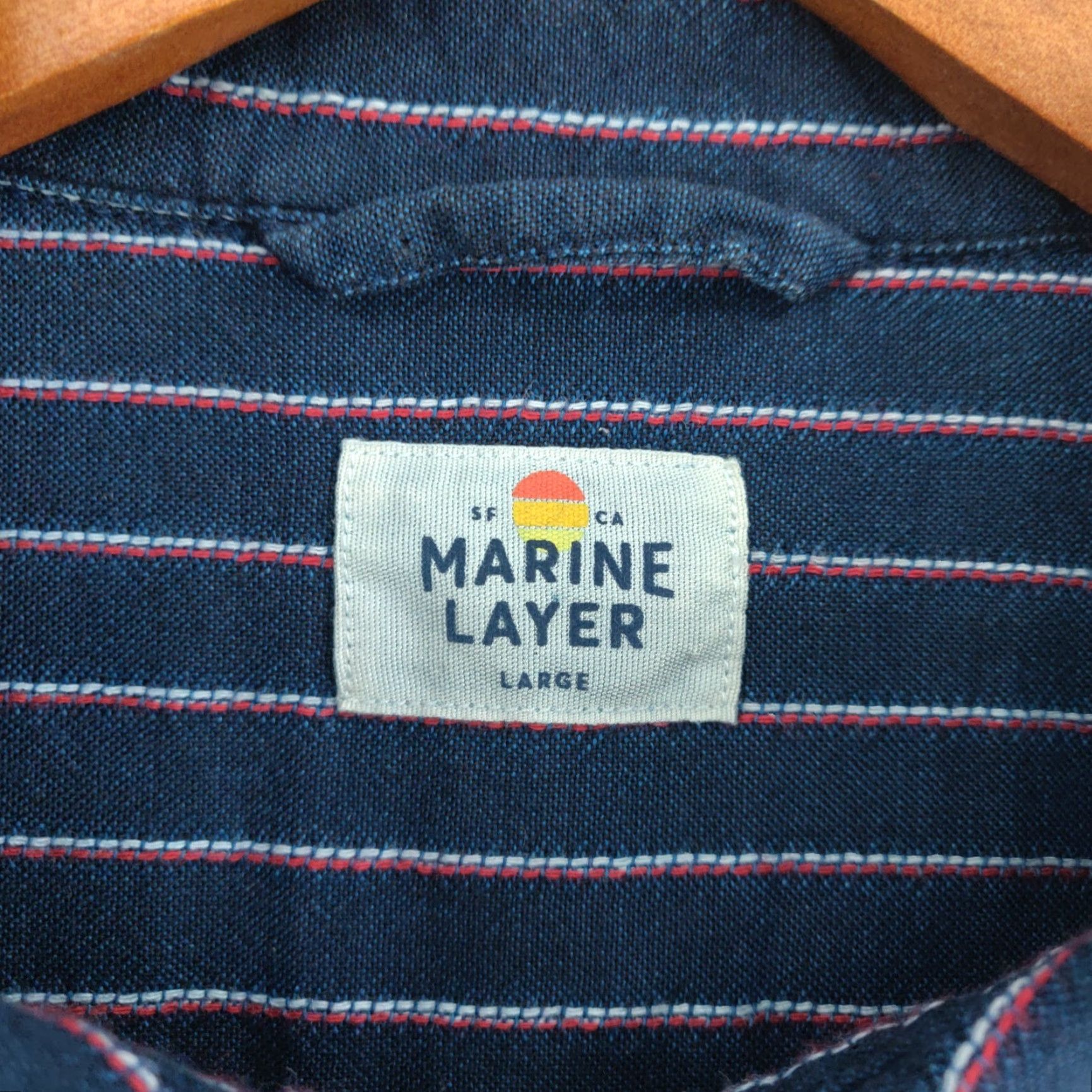 Marine Layer Marine Layer Shirt Mens L Multicolor Striped Short Sleeve Button Cotton Size US L / EU 52-54 / 3 - 7 Thumbnail
