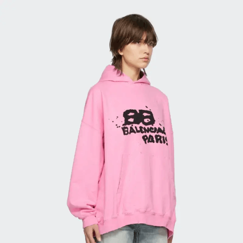 Balenciaga o1in1g0725 Hand-Drawn BB Icon Hoodie Large Fit in Pink Size XXL / US 16-18 / IT 52-54 - 2 Thumbnail