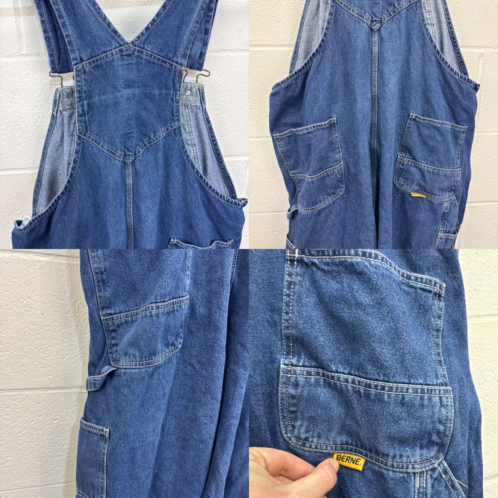 Vintage Berne Denim Carpenter Bib Overalls Men Blue Denim 44x32 Zip Button Cargo Pocket Regular Size 44 Inseam 32 Mid Rise Straight Jeans Workwear Vintage: No Size US 44 / EU 60 - 9 Thumbnail