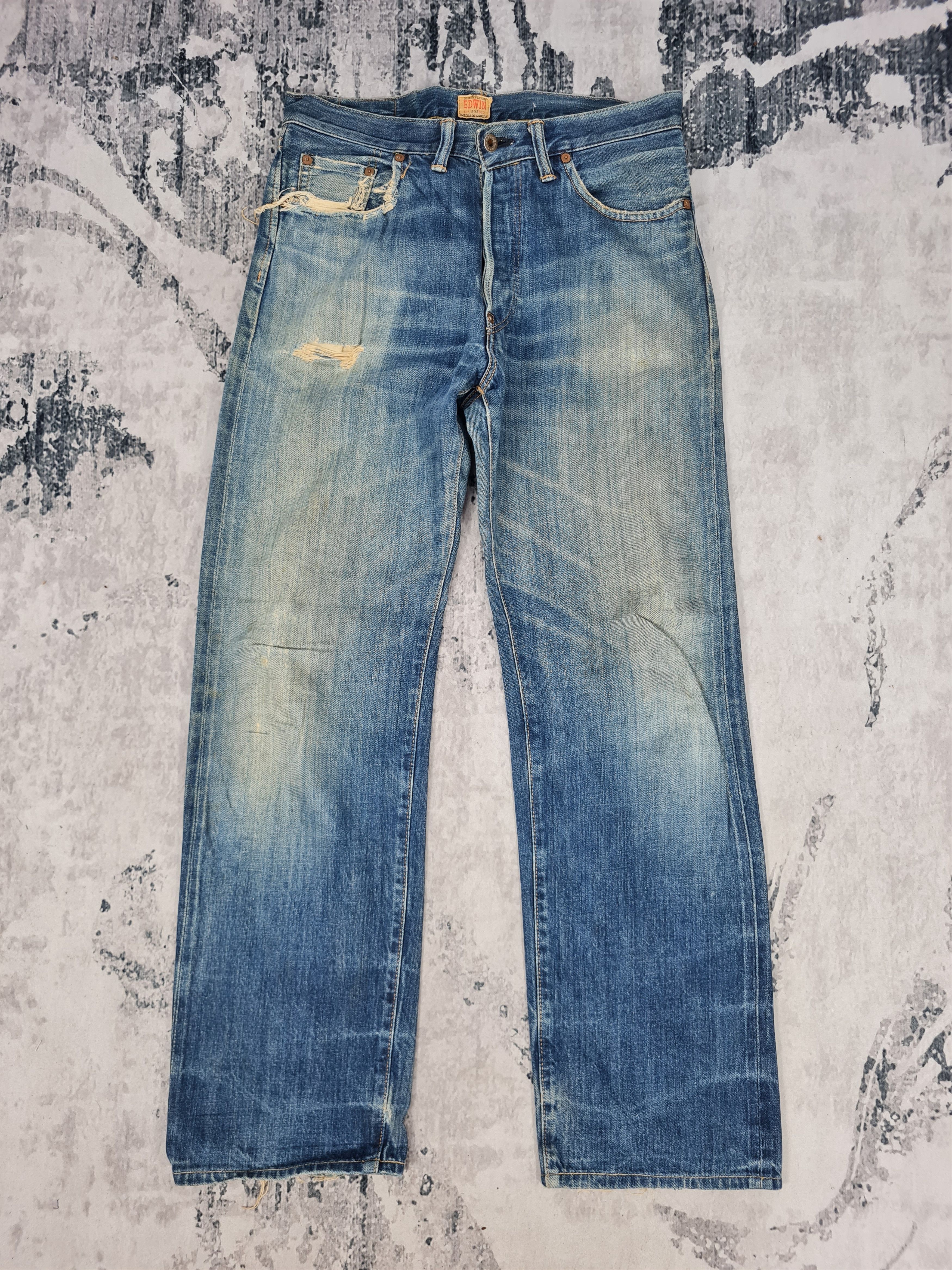 image of Distressed Denim x Edwin VTG Edwin 503 Sxr Redline Distressed Size 32X31 Jb0136 in Blue, Men's