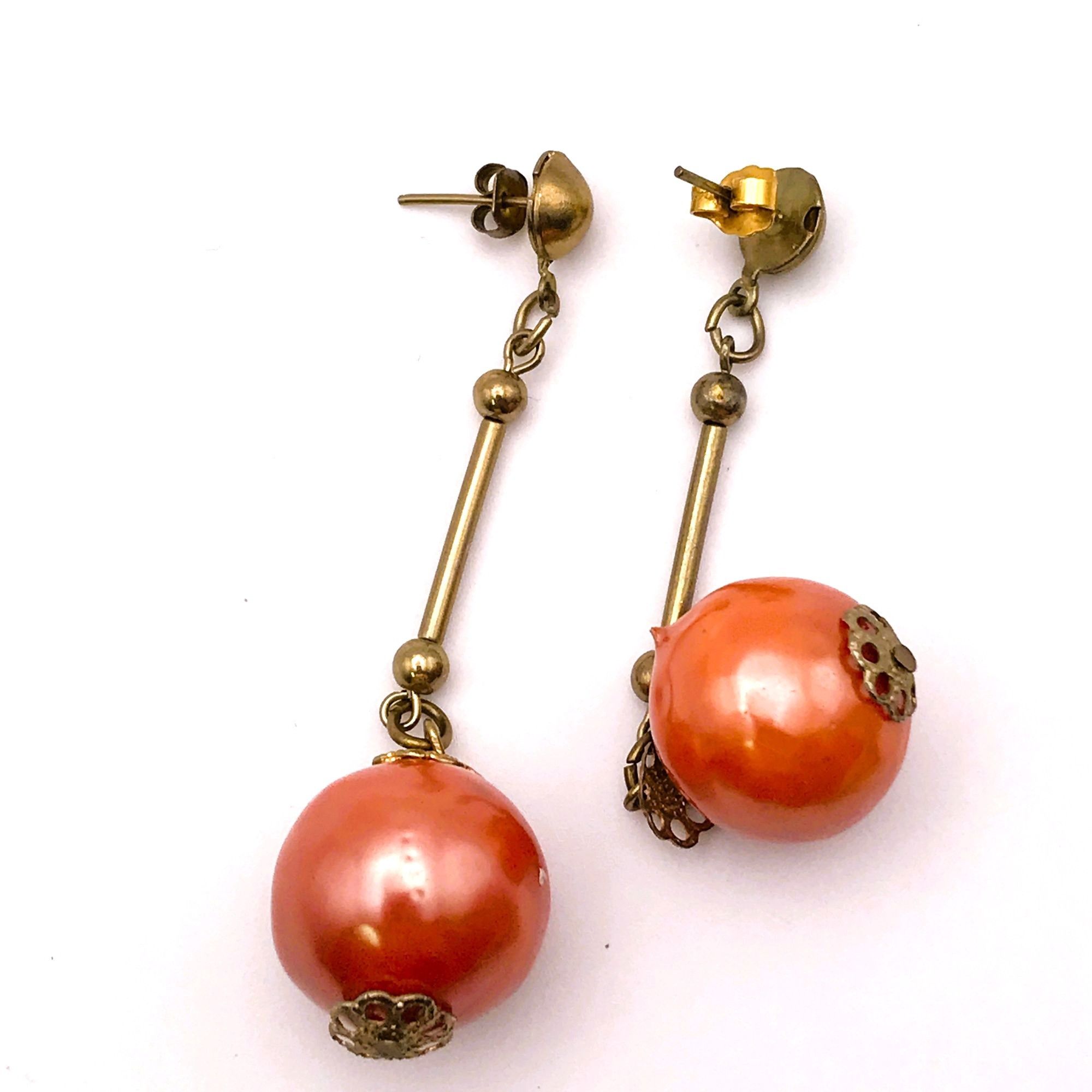 Vintage Frosted Orange Dangle Drop Earrings Groovy Go Go Dancer Size ONE SIZE - 3 Thumbnail