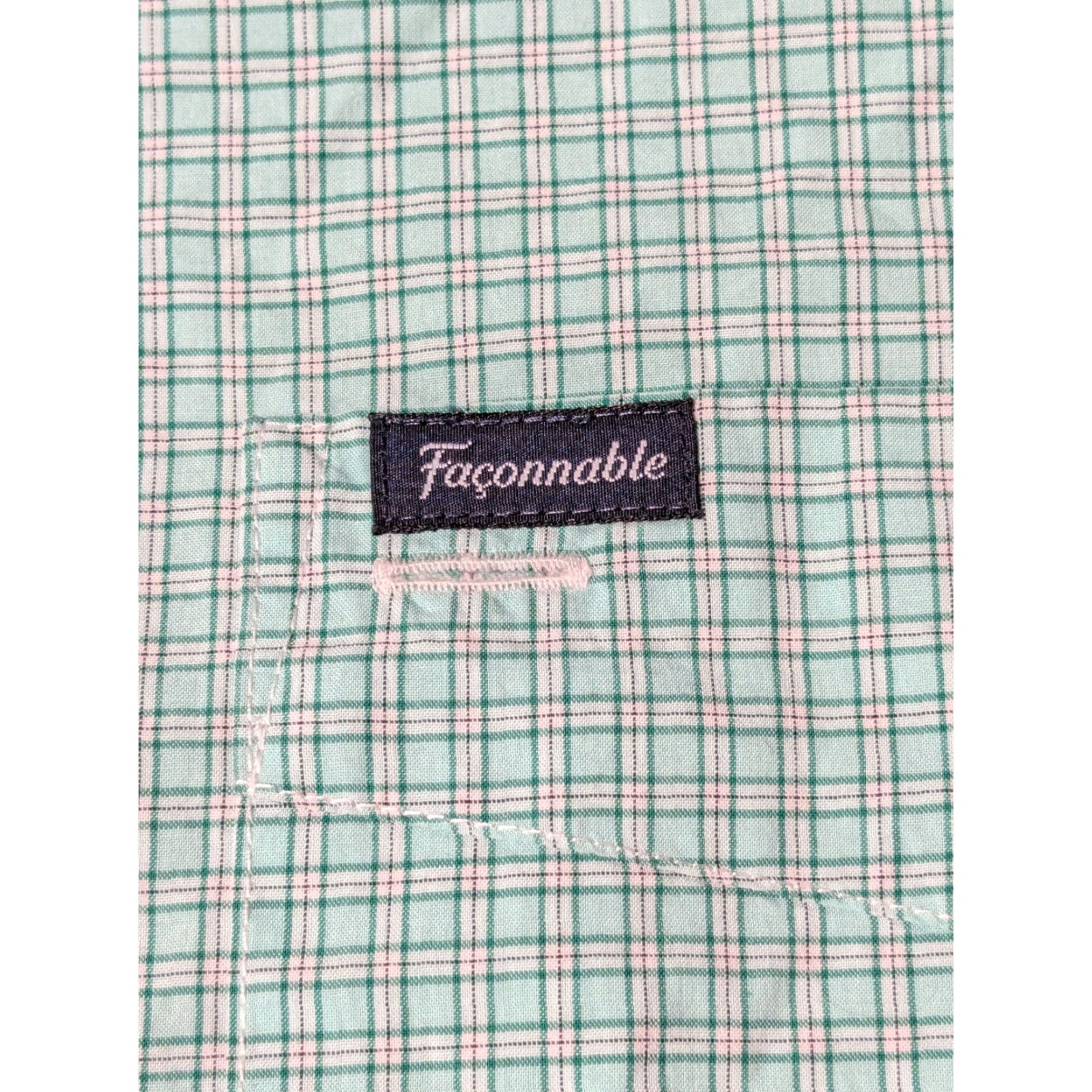 Faconnable FACONNABLE CLASSIQUE Men XL Green Cotton Mini Plaid Check Button-Up Shirt Size US XL / EU 56 / 4 - 6 Thumbnail