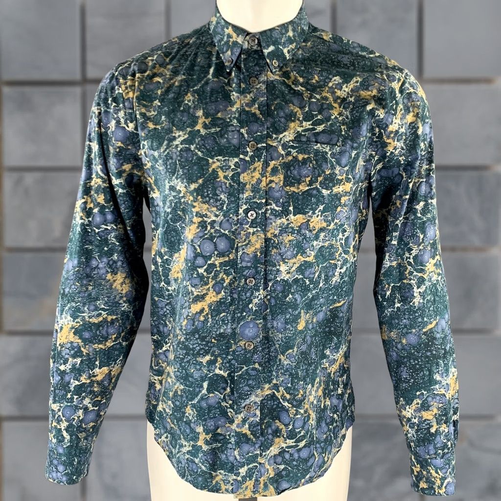 Acne Studios ACNE STUDIOS Size M Blue Teal Marbled Cotton Button Down Long Sleeve Shirt Size US M / EU 48-50 / 2 - 1 Thumbnail