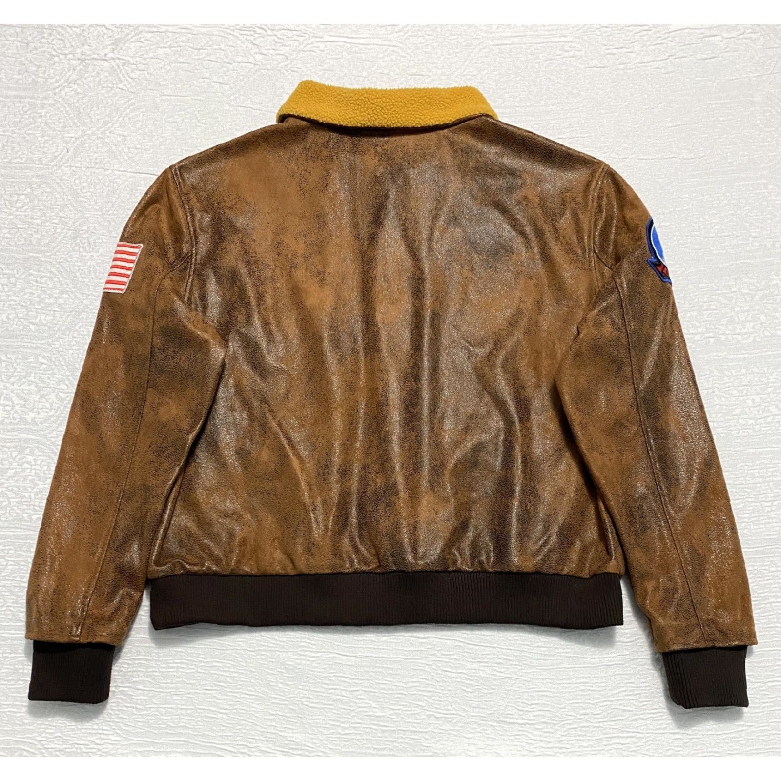 ESPIRIT Spirit Halloween Airman Bomber Jacket Mens XL Faux Leather Patches Costume Brown Aviator Jacket Size US XL / EU 56 / 4 - 5 Thumbnail